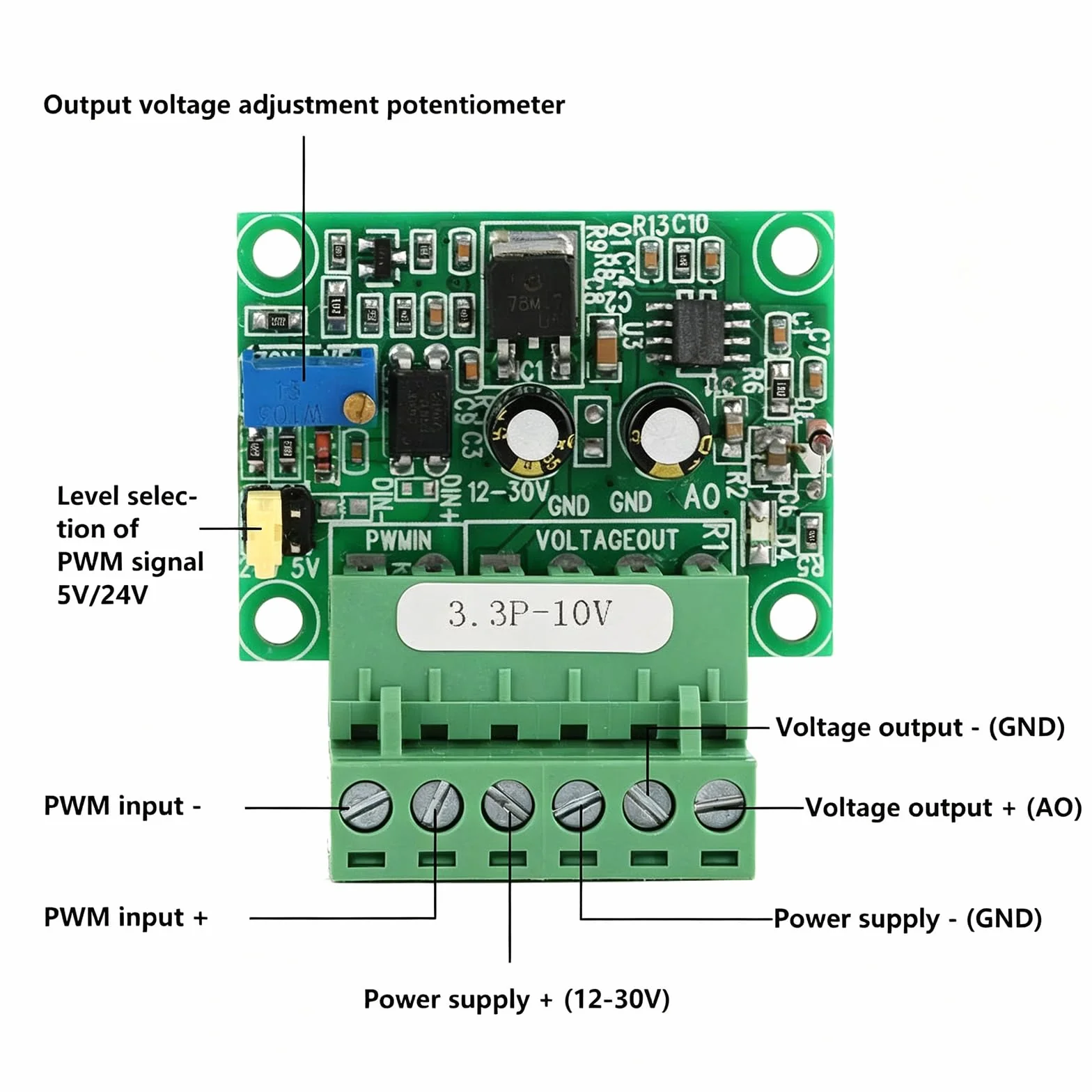 Konwerter Sygnału PWM na Napięcie 0-10V, Moduł PLC D/A, 0-100% 1-3kHz, Do Regulacji Prędkości Silnika