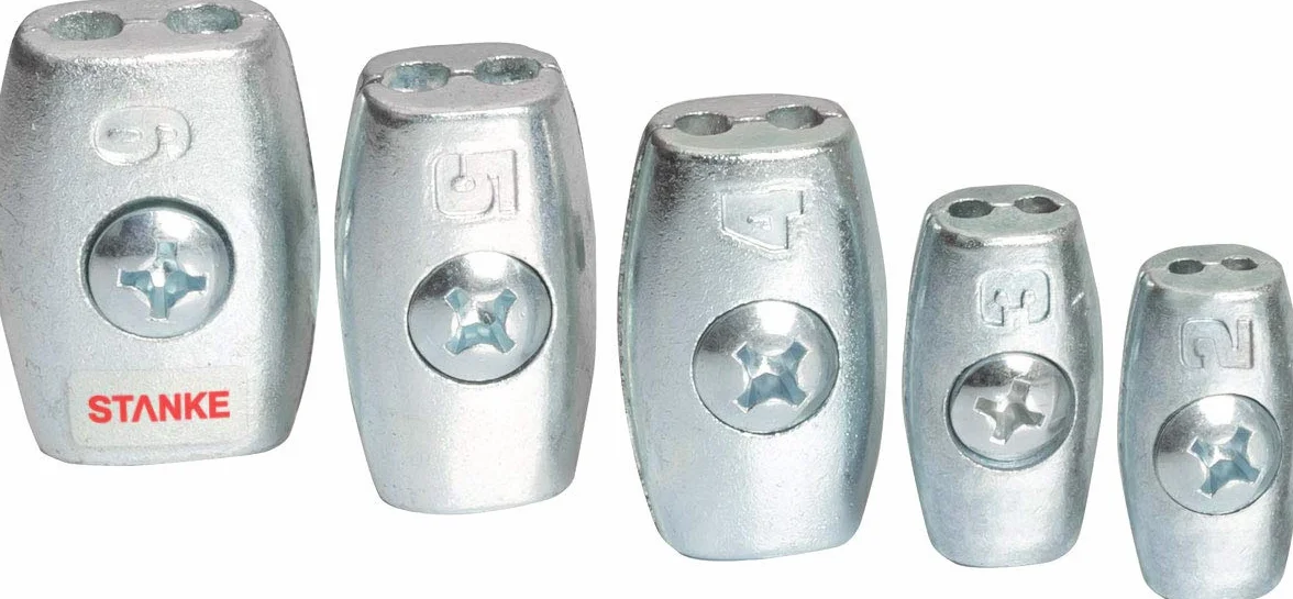 Zacisk kubełkowy STANKE rozmiar 2 do liny stalowej 2 mm, silumin