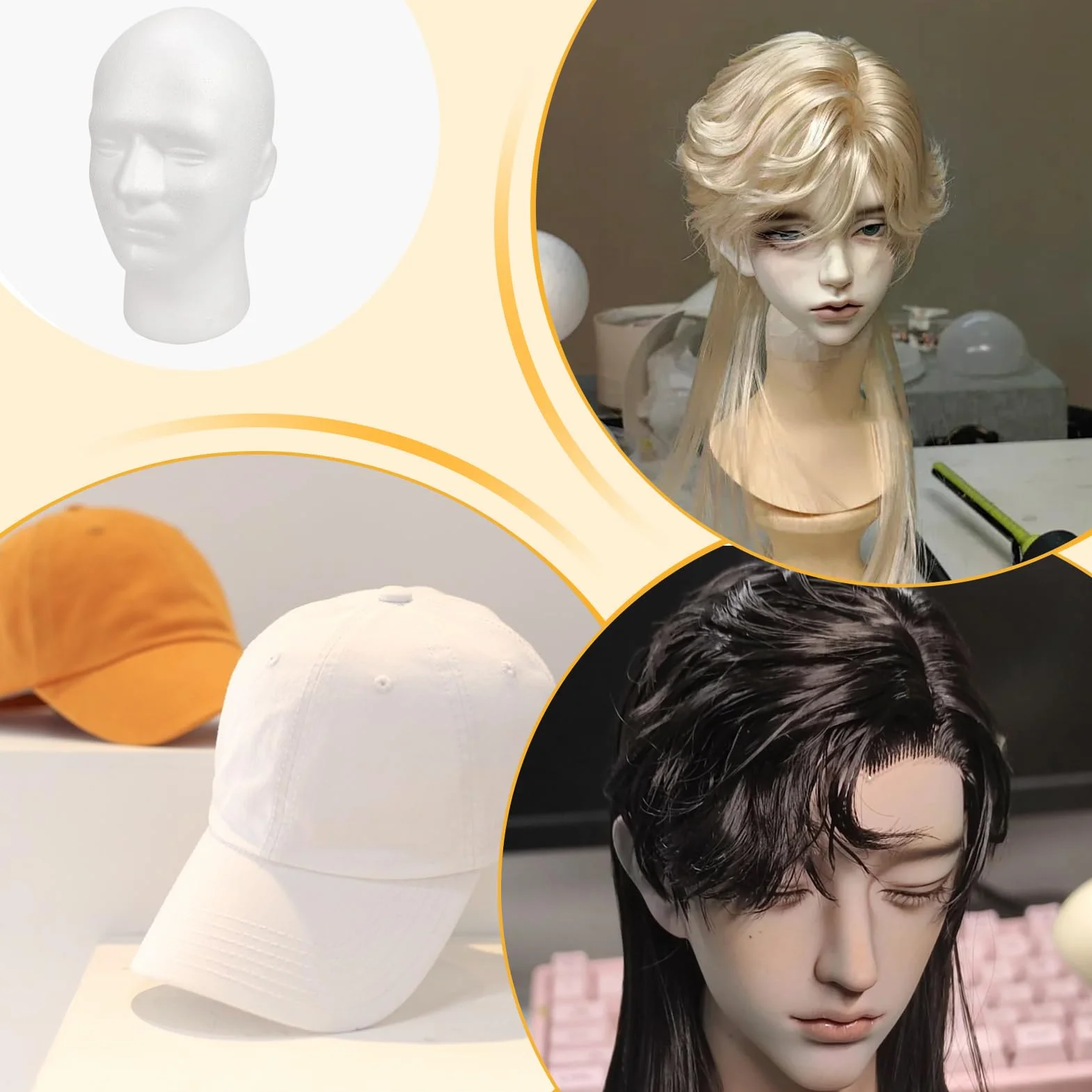 Wig Mannequin Head Stand, Hat Display Head, Male Head Stand, Foam Hat Display