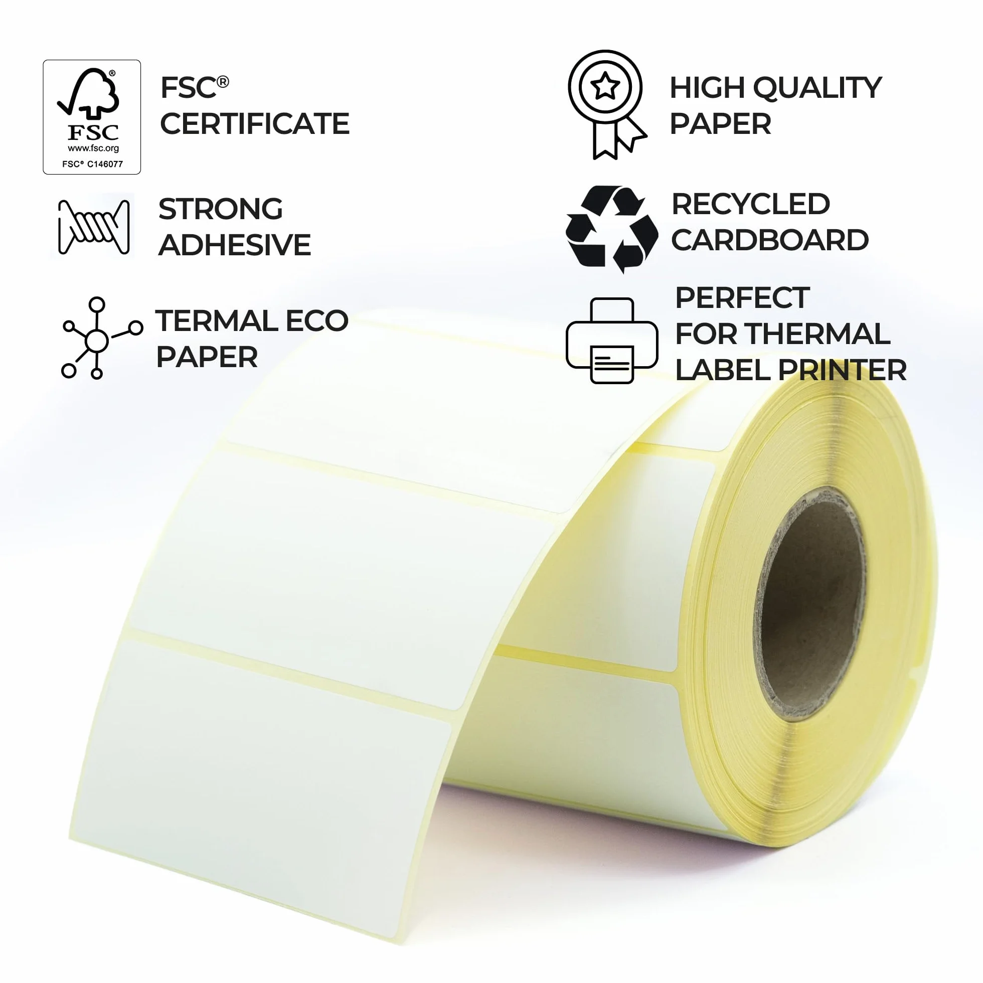 Etykiety termiczne na rolce 70 x 40 mm 1000 sztuk białe samoprzylepne