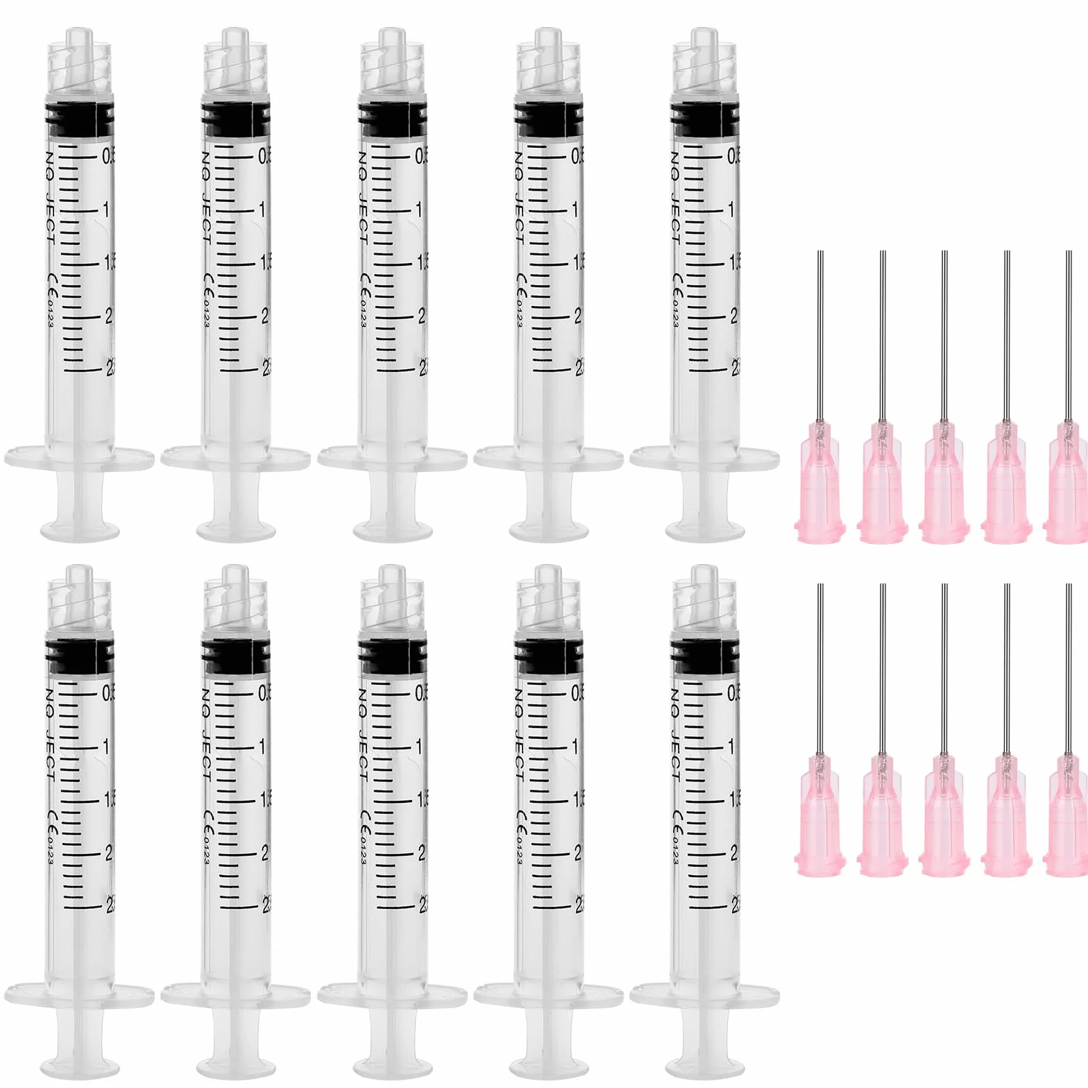 Zestaw strzykawek 2 ml z tępymi igłami 20 G, 10 sztuk, sterylne do samodzielnego napełniania