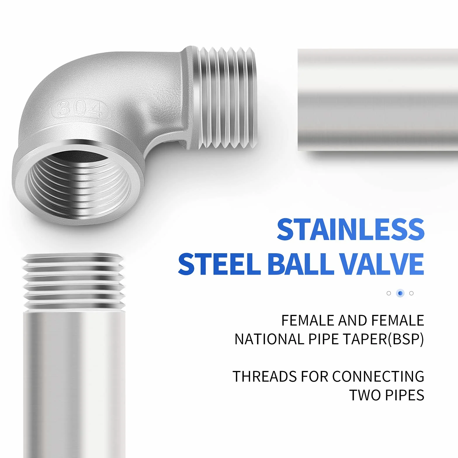 Złącza kolanowe 90° ze stali nierdzewnej 304, BSP 1/4" męskie do 1/4" żeńskie