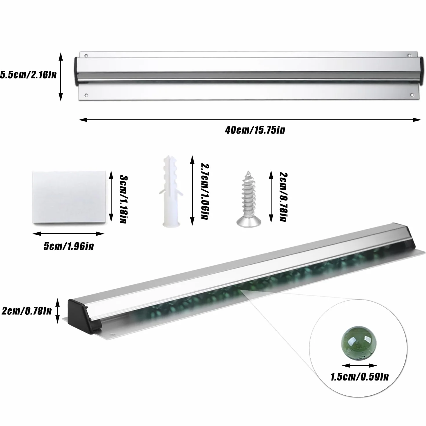 Uchwyt na bony, szyna bonowa 40 cm, stop aluminium, samoprzylepna, listwa zaciskowa
