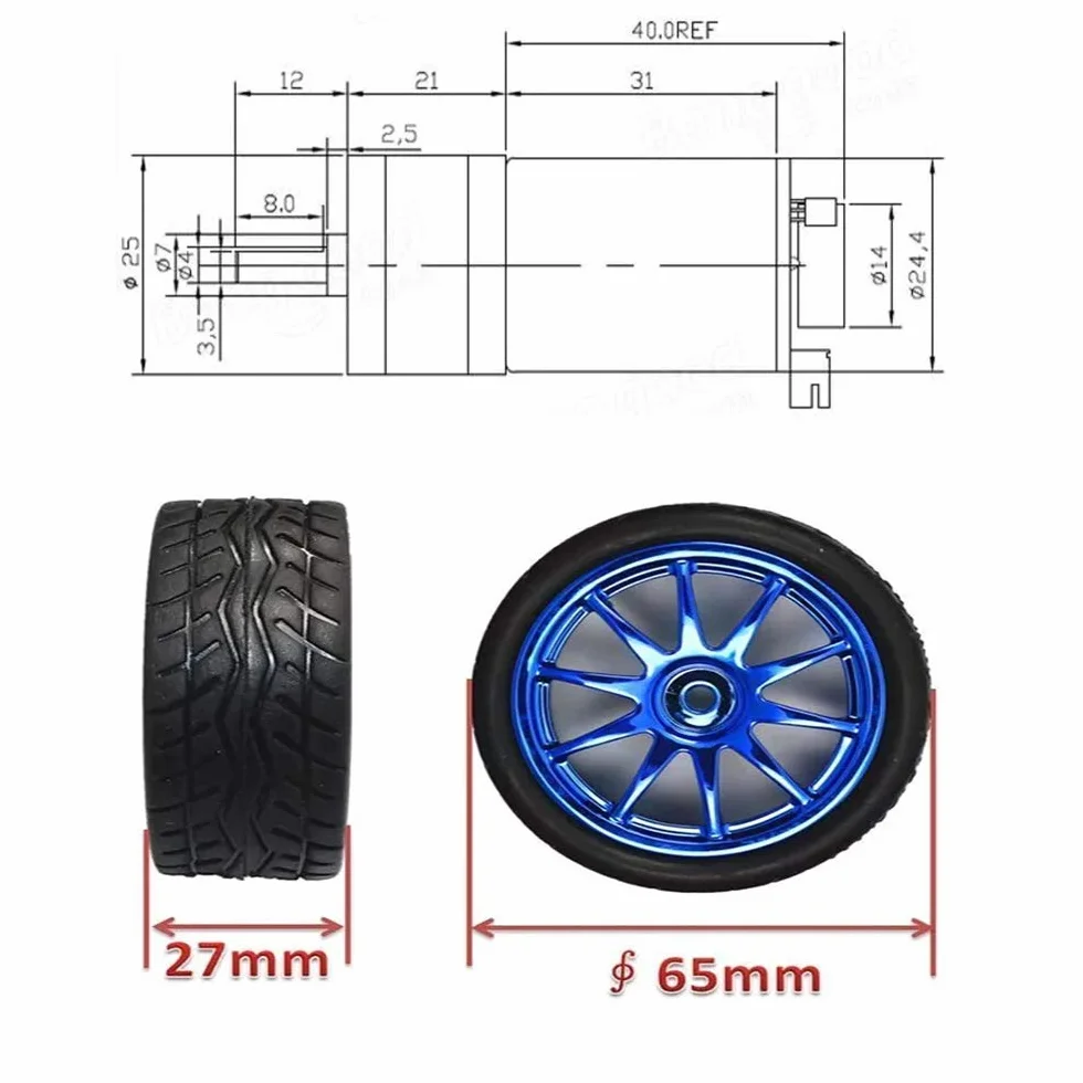DollaTek 25GA370 DC 12 V 130 obr./min silnik redukcji przekładni z uchwytem montażowym i kołem