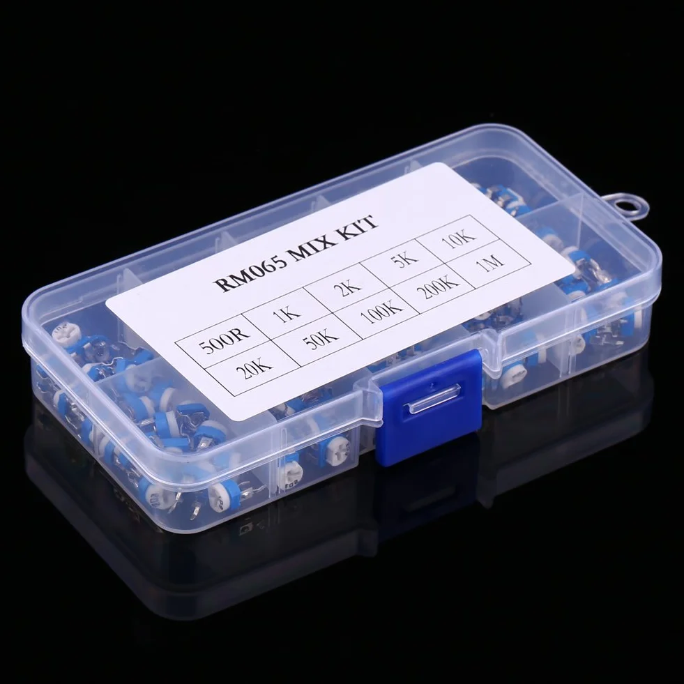Rezystor zmienny 10 Wartość 500 Ohm-1M Ohm Potencjometr membranowy Reostat Trimpot Asortyment-100 szt., Rezystor