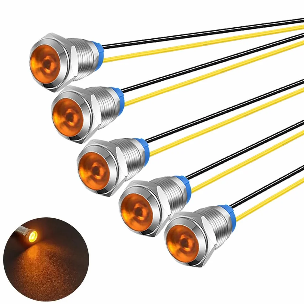 Gebildet 5 Sztuk Metalowy Wskaźnik Świetlny LED 10mm 230V AC Wodoodporna Lampka Sygnalizacyjna Żółta