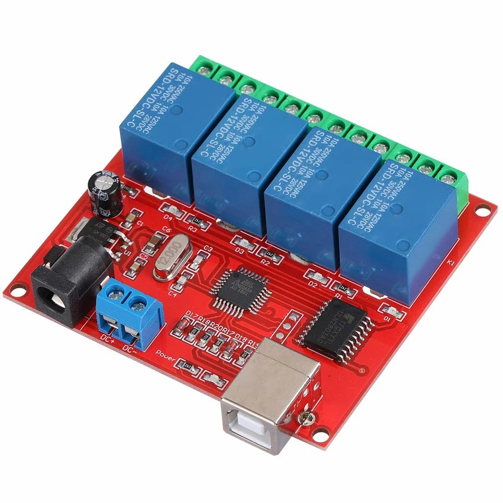 Moduł Przekaźnika 12 V, 4-Kanałowy DC Komputer USB Inteligentny Przełącznik Kontrolera, Duża Moc PC Płytka Rozszerzająca USB