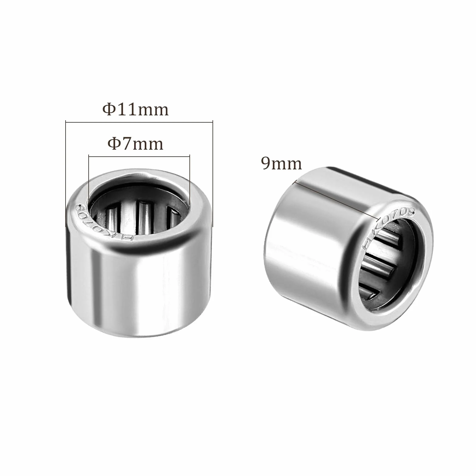 2 szt. łożysk tocznych Hk0709 - [otwór 7 mm x średnica zewnętrzna 11 mm x szerokość 9 mm] klatka zastosowanie sprzętu rolniczego i budowlanego, Gcr27