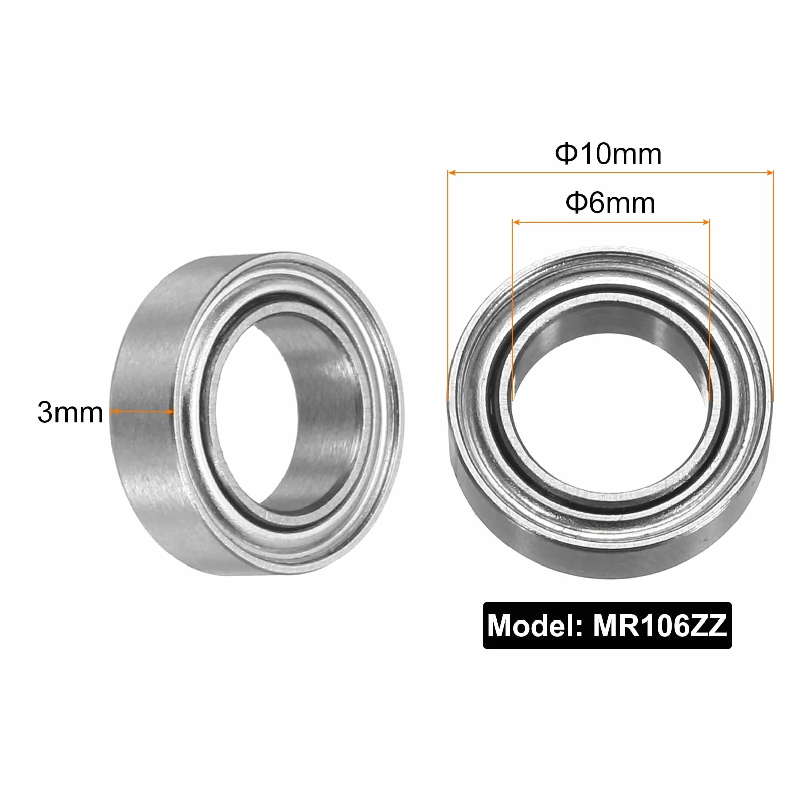 QUARKZMAN MR106ZZ łożysko kulkowe 6 x 10 x 3 mm stal chromowana podwójnie ekranowane P6 ABEC 3