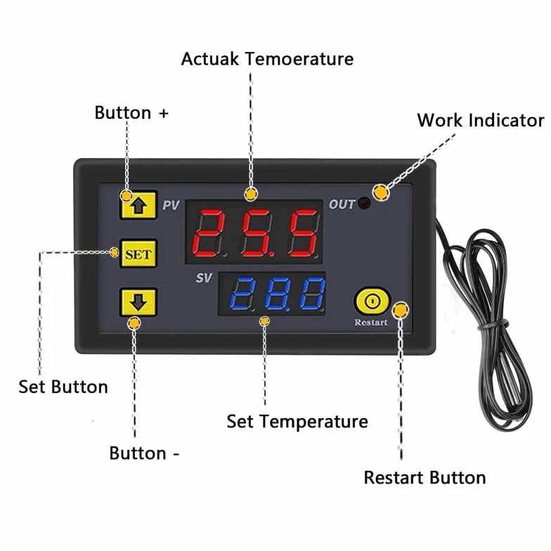 GERUI 2 sztuki W3230 20 A DC 12 V cyfrowy regulator temperatury, cyfrowy termostat, przełącznik temperatury 50-120℃ z sondą czujnika NTC 10K