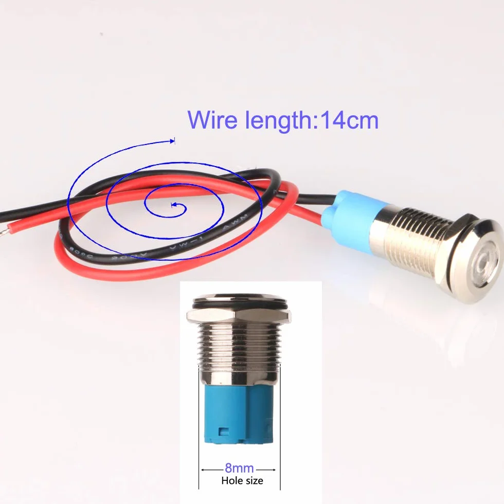 Gebildet 5 Sztuk 8mm AC/DC 12-24V LED Metalowy Wskaźnik Świetlny Wodoodporna Lampka Sygnalizacyjna Zielony