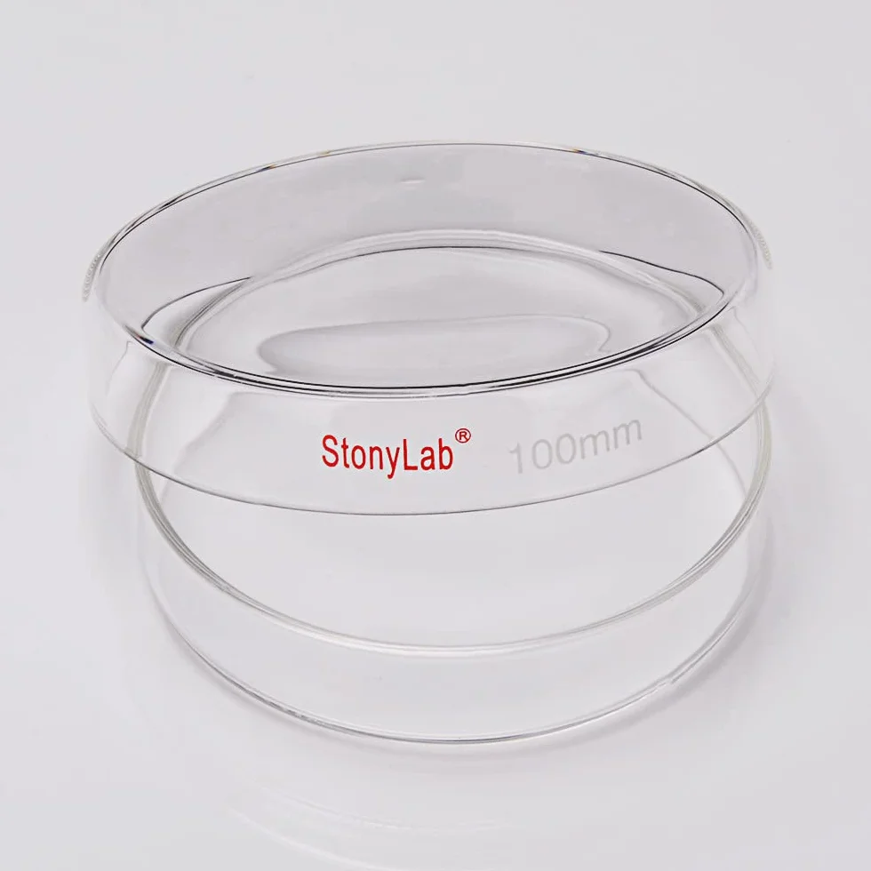 stonylab Szklane naczynie Petri, 100 x 20 mm autoklawowalne szkło borokrzemowe kultura komórek naczynie Petri z przezroczystą pokrywą do laboratorium
