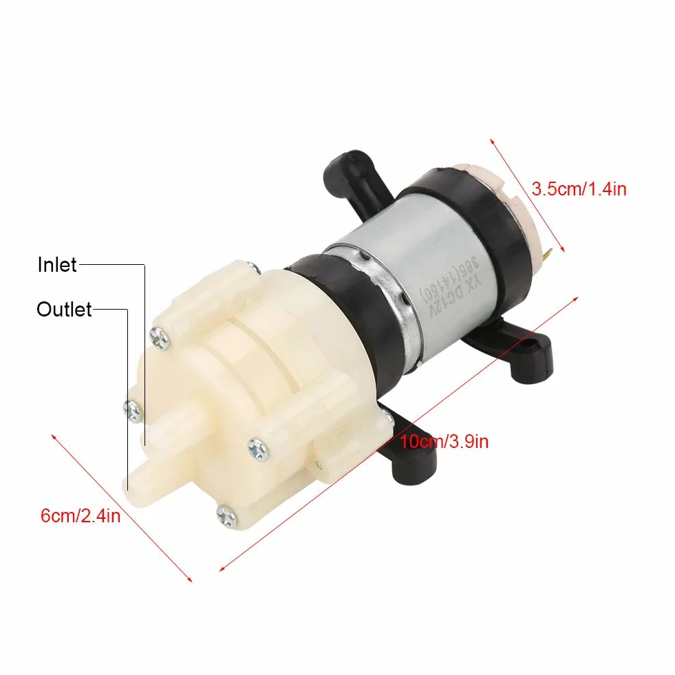 Pompa membranowa, DC 12 V czarna zasysanie wody, mini elektryczna do ekspresu do herbaty, zbiornik na ryby, maksymalny zakres ssania 2 m, przepływ 1,5-2 l/min, głowica hydrauliczna 3 m,