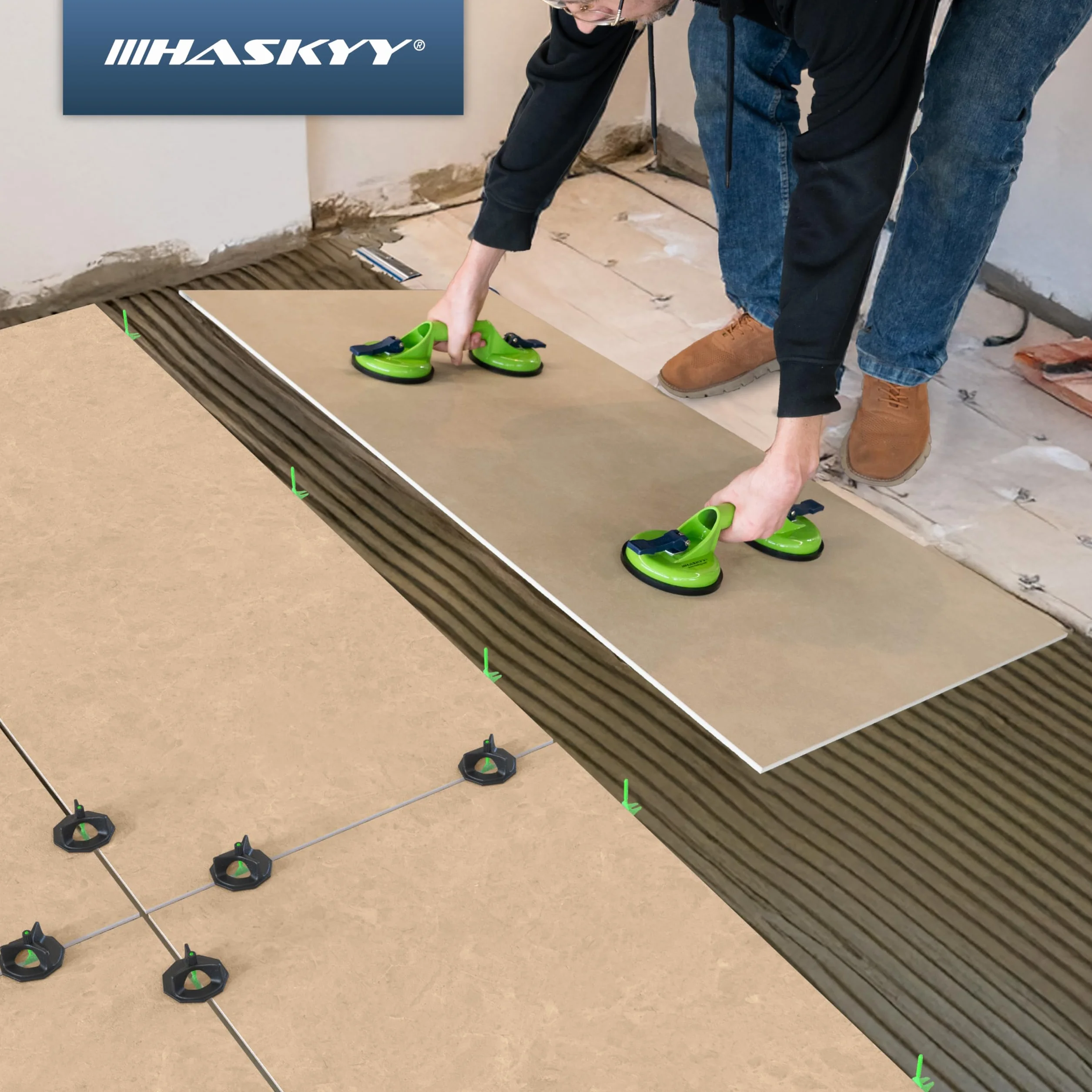 HASKYY Przyssawka 130kg Uchwyt do Szkła Aluminiowy, Podnośnik Próżniowy do Płytek i Gładkich Powierzchni