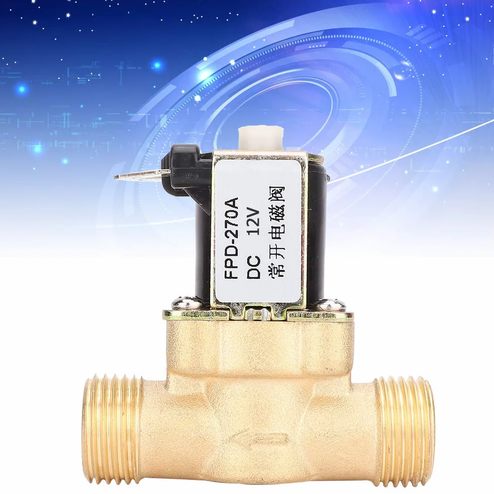 Elektrozawór DC, zawór elektromagnetyczny 12 V / 24 V Zawór mosiężny normalnie otwarty Przyłącze gwintowane G1 / 2 "Włącznik dopływu wody (12 V DC)