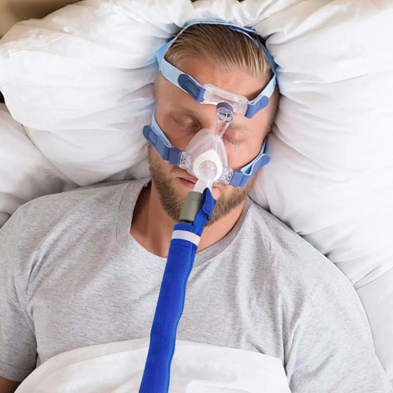 CPAP osłona węża, długość 1,8 m, izolująca i ochronna osłona węża, ochrona przed kondensacją, pyłoszczelna, zamek błyskawiczny, wielokrotnego użytku (niebieska)