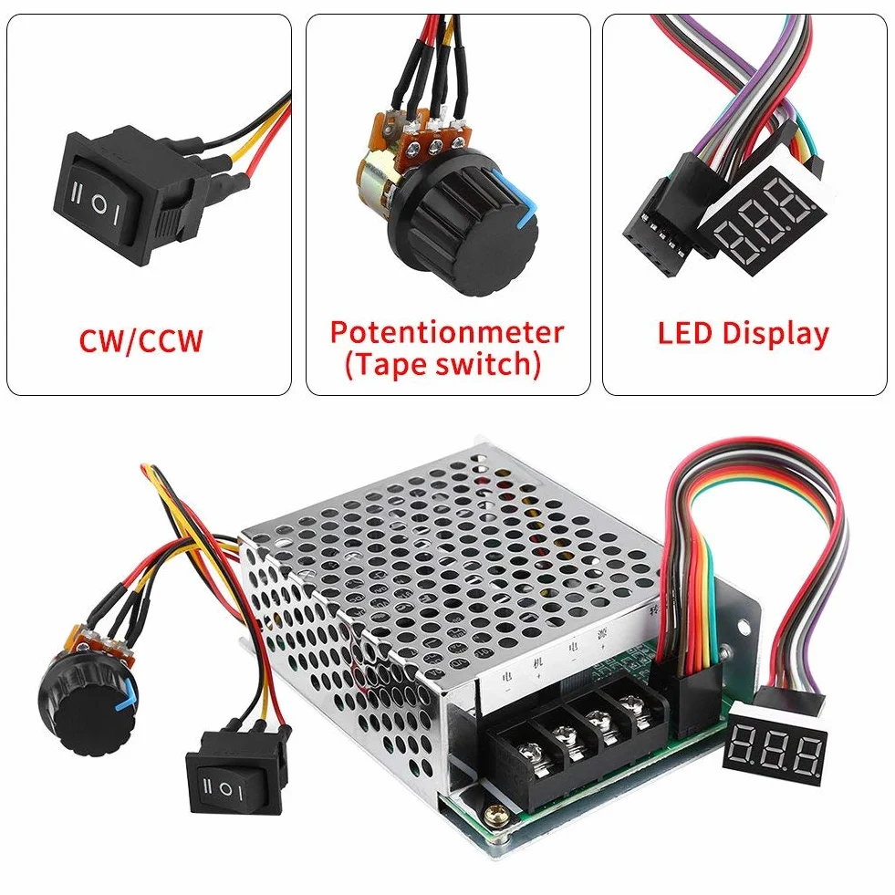 Walfront Kontroler prędkości silnika DC 10V-55V PWM szczotkowy sterownik regulowany CW CCW odwracalny