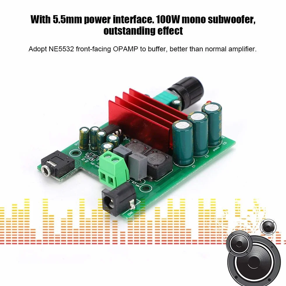 Moduł wzmacniacza cyfrowego audio, TPA3116 100 W, mono-wysokowydajny subwoofer audio stereo AMP, cyfrowy moduł wzmacniacza mocy z NE5532 OPAMP