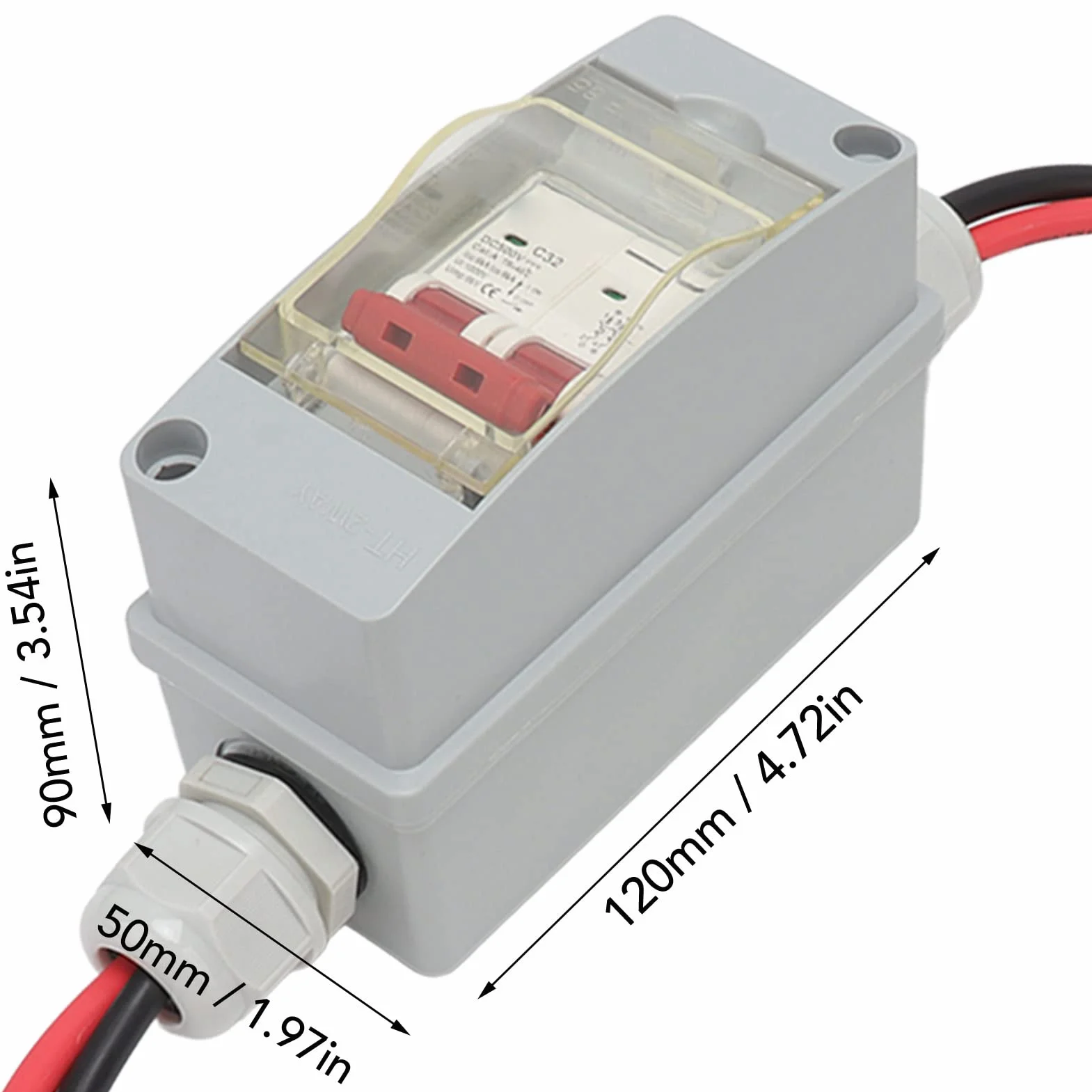 32A 500V PV DC Odłącznik, MCB 2P Prąd Słoneczny Zlewozmywak Przełączający Przełącznik Powietrza, Miniaturowy Wyłącznik Automatyczny z wodoodporną skrzynką rozdzielczą IP65 do Panel (Z kablem i złączem PV)