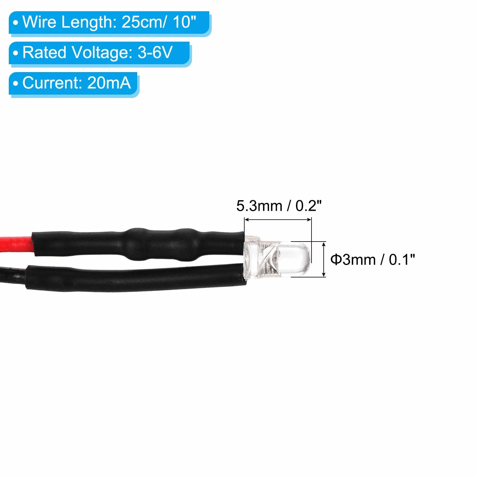 PATIKIL Dioda LED 3 mm 100 szt. 3-6 V DC wstępnie przewodowe mini światła LED ciepłe białe światło