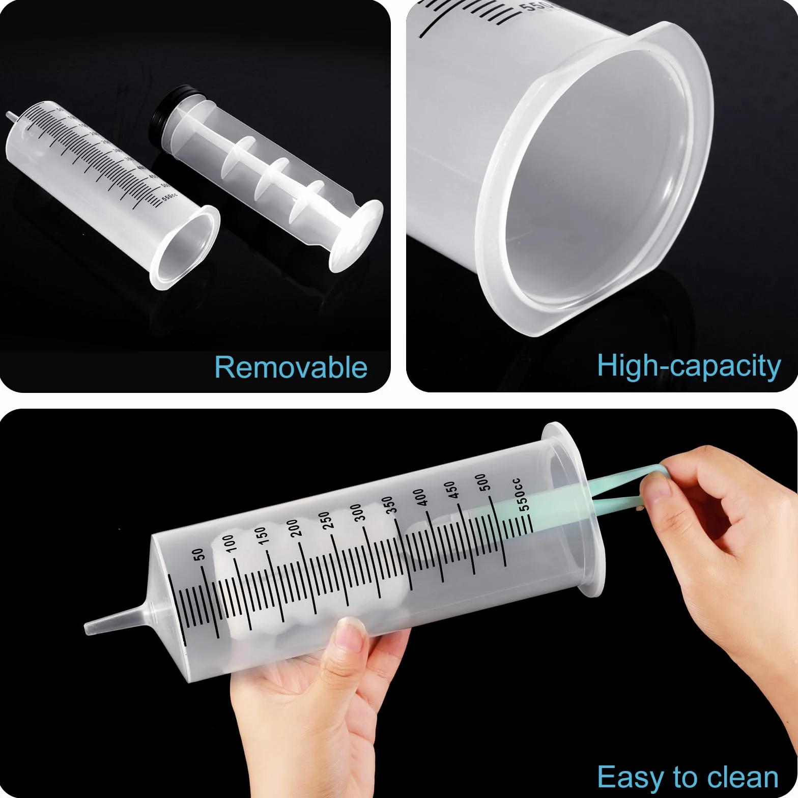 GOTRUST Duża strzykawka 500 ml, plastikowa strzykawka 20 ml z wężem, strzykawka z tworzywa sztucznego wielokrotnego użytku, duża strzykawka z tworzywa sztucznego do oleju silnikowego, laboratorium,