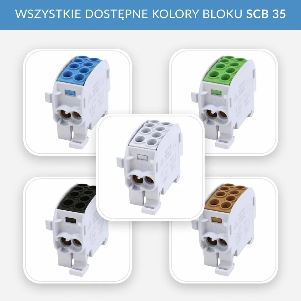 Blok rozdzielczo-rozgałęźny SIMET SCB 35 Al/Cu 80210, 1-biegunowy, 35 mm², do 1000 V AC/DC, montaż na szynie DIN TS35, 29 x 49,3 x 55,4 mm, brązowy