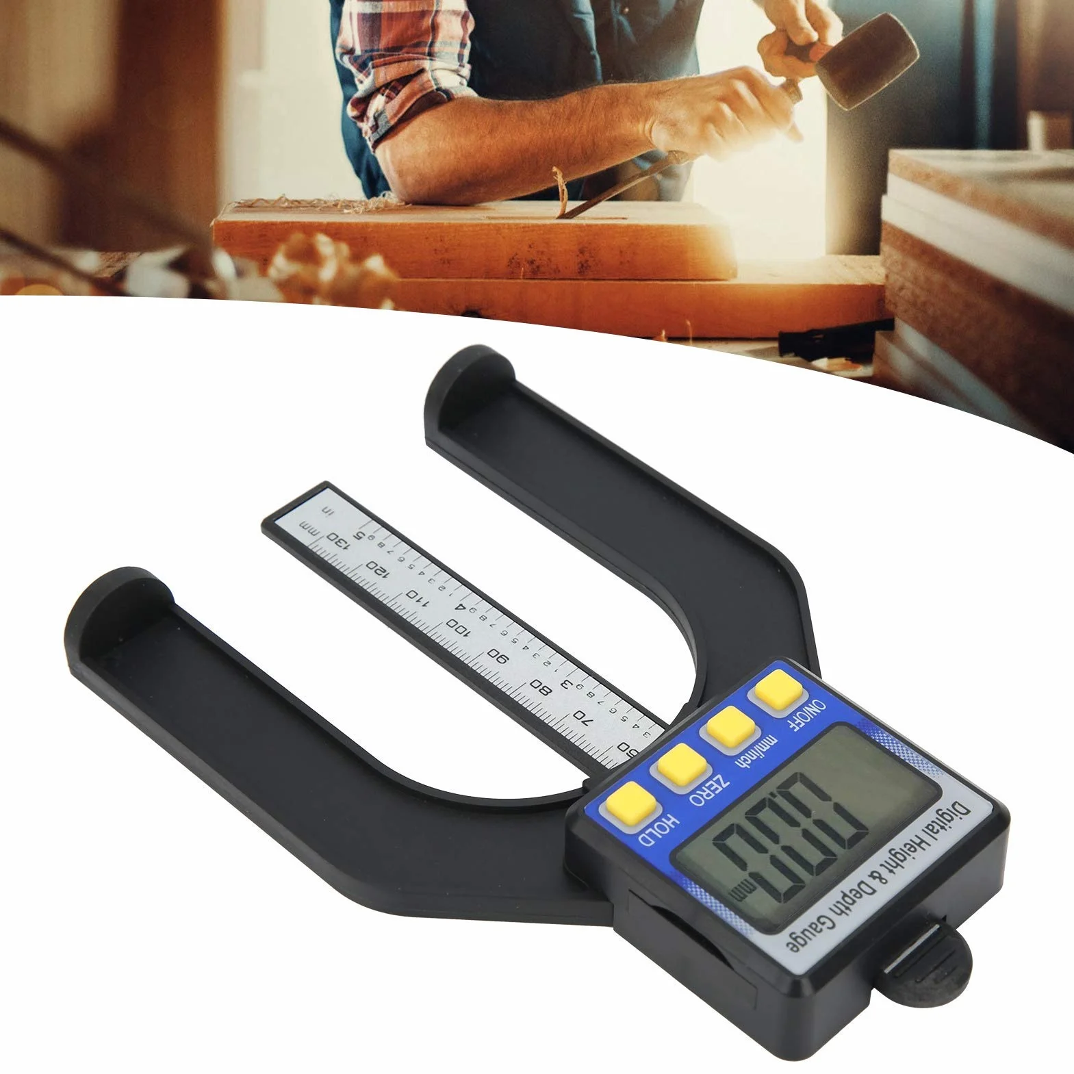 Cyfrowy Miernik Głębokości 2 w 1 Elektroniczny Miernik Głębokości Głębokości Linijka do Obróbki Drewna Suwmiarka do Stołu Routera 0 do 80mm