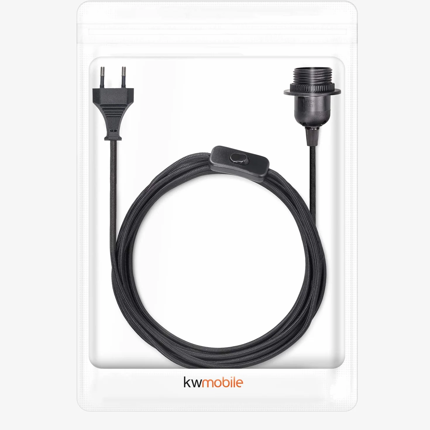 kwmobile Oprawa lampa E27 z przełącznikiem - kabel tekstylny 5 m - oprawka E27 przewód zasilający z pierścieniem śrubowym przełącznik - zawieszenie lampa, czarny