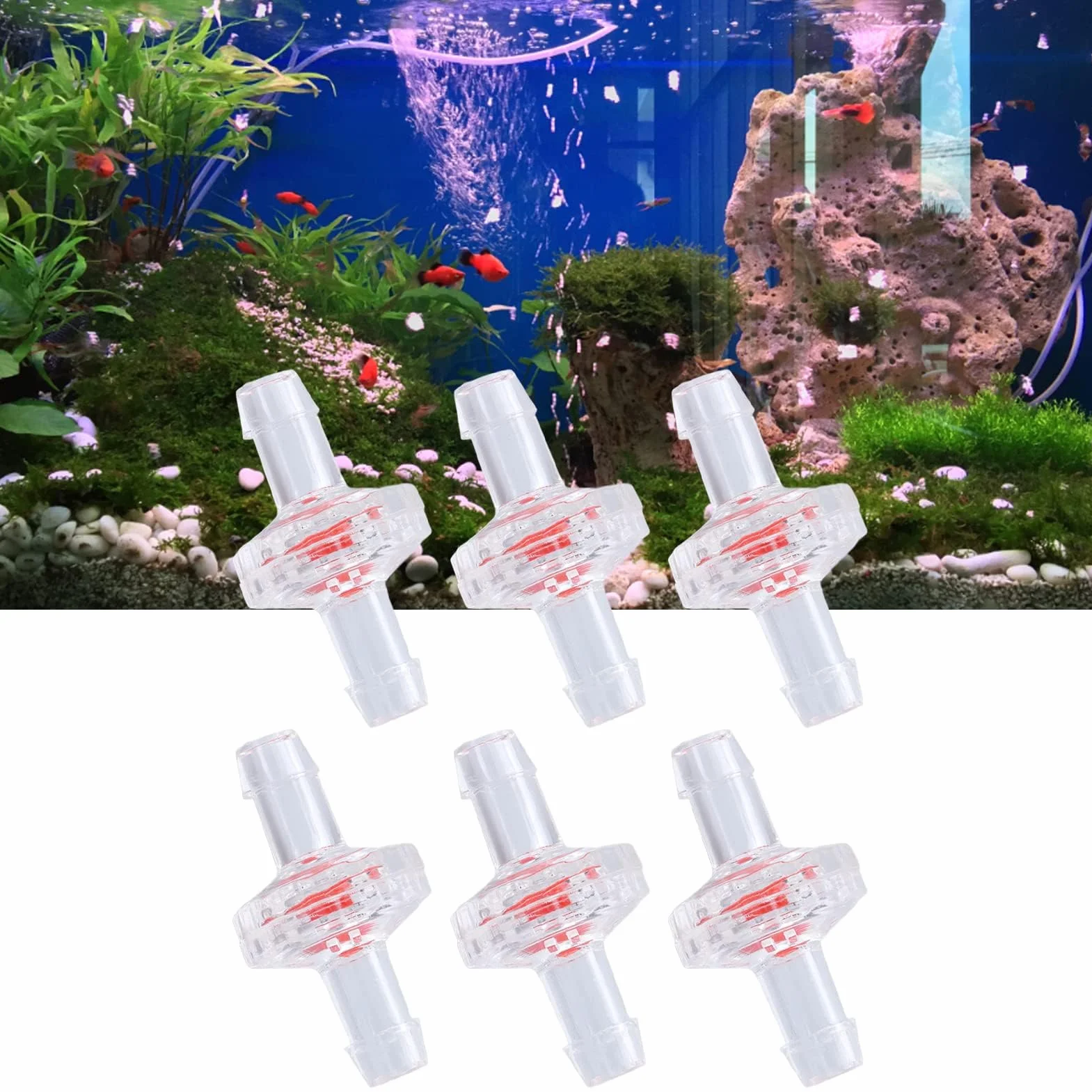 Zawór zwrotny 5 mm PP 1-drożny przezroczysty, do wody paliwa gazu powietrza 10 sztuk