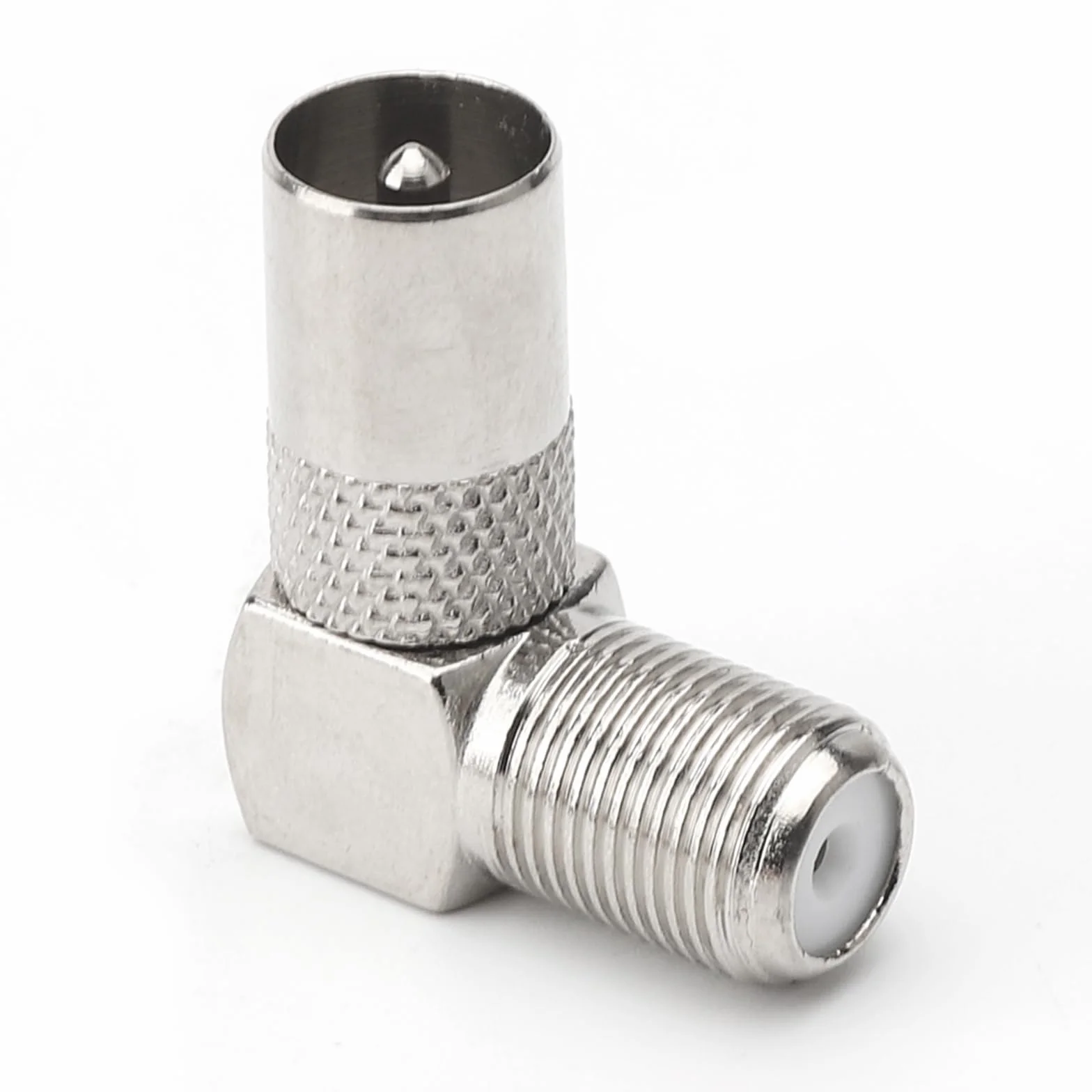 Adapter koncentryczny RF 90° gniazdo F do anteny telewizyjnej i satelitarnej