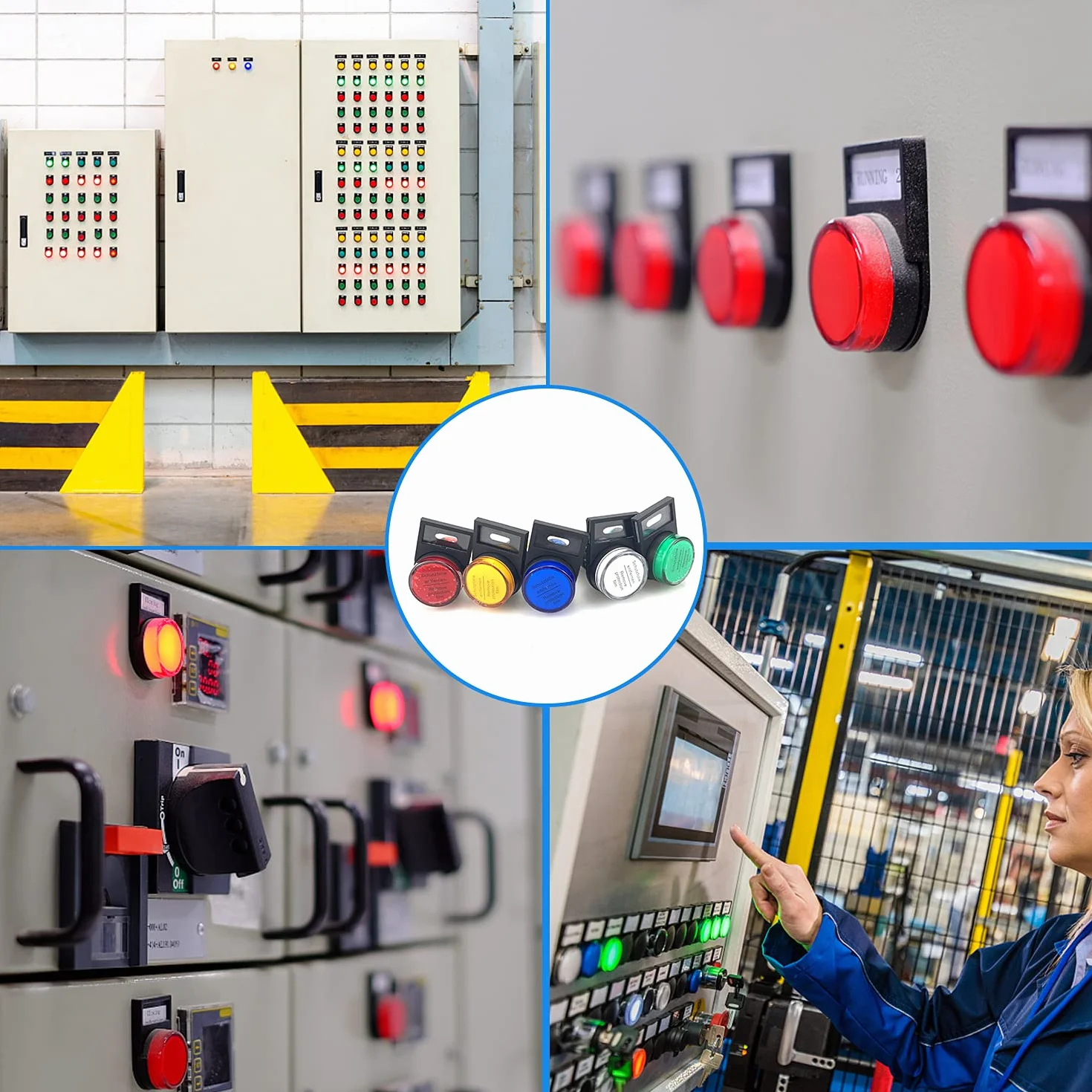 12 sztuk AC 220 V LED wskaźnik zasilania światła z 12 sztuk sygnałów, czerwony/niebieski/żółty/zielony/biały, montaż na panelu wpuszczanym 7/8 "22 mm