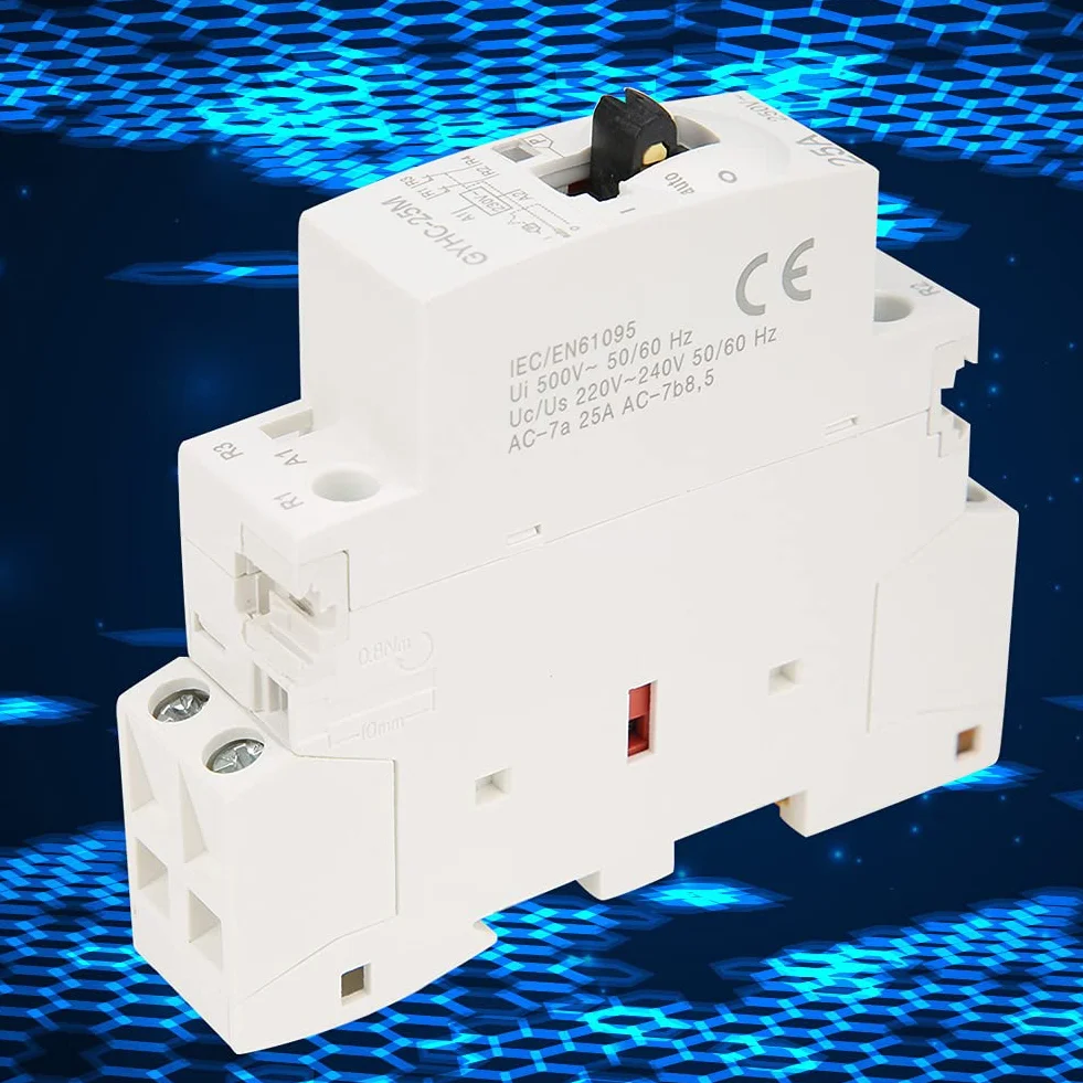 Stycznik AC na szynę DIN 220 V 50 Hz z Ręcznym Przełącznikiem Sterującym, oszczędność Energii, Cicha Praca, Niezawodne Przełączanie do Użytku Domowego (2NC)