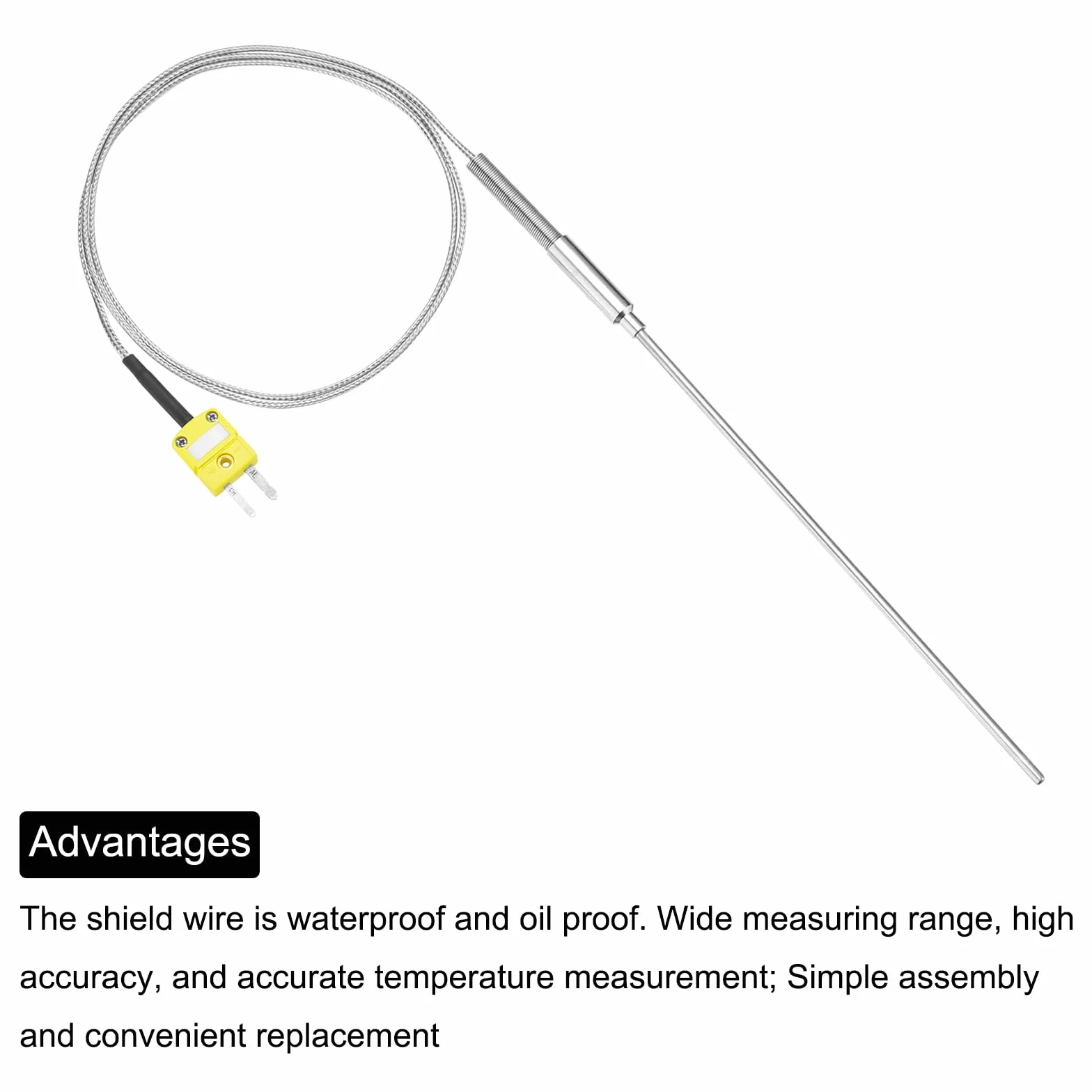 QUARKZMAN Termopara typu K ze złączem, sonda czujnika temperatury -50 do 1100 °C (-58 do 2012 °F) ze stali nierdzewnej, kabel 4 x 150 mm 3,3 ft