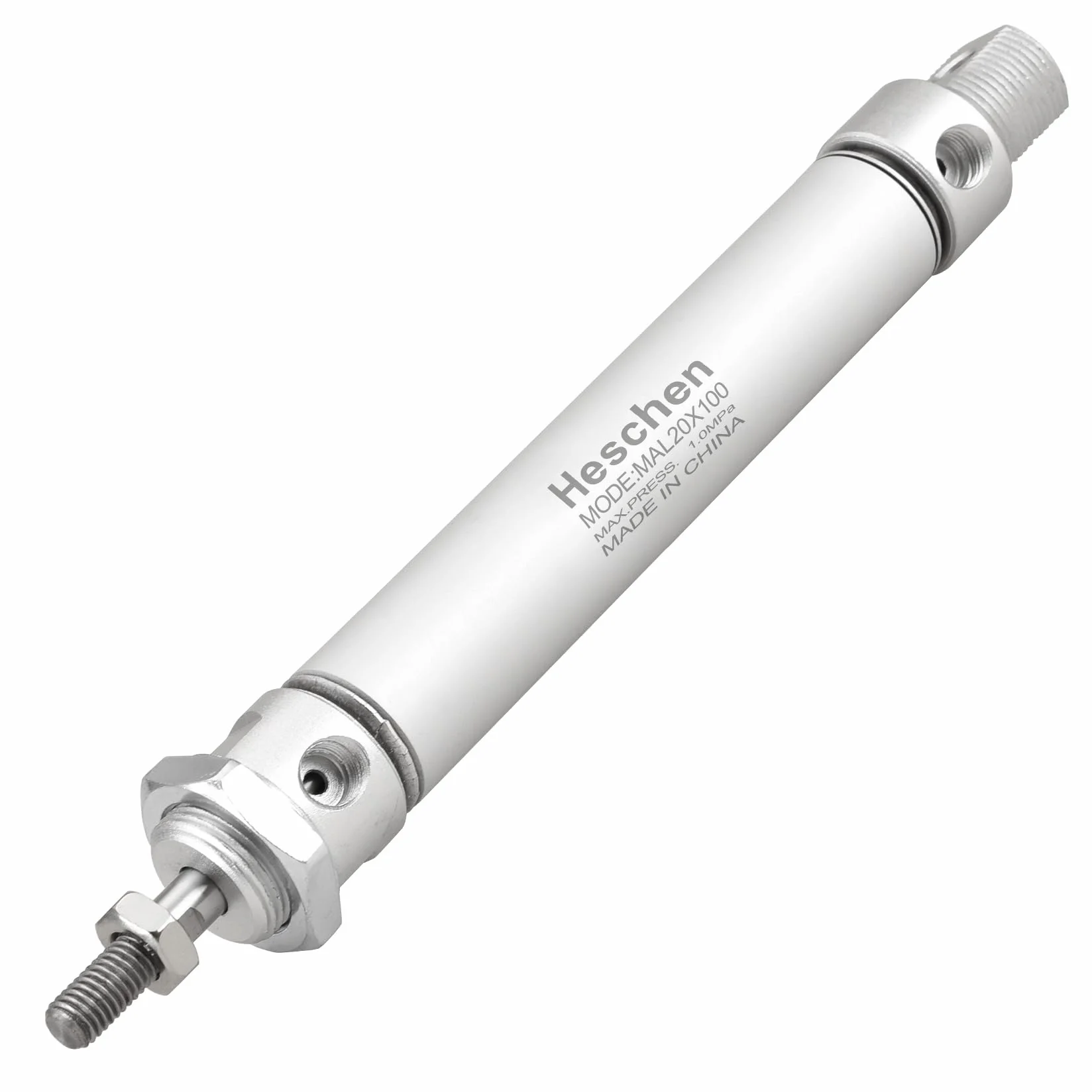 Heschen Smukły cylinder pneumatyczny MAL 20-100 otwór 20 mm skok 100 mm dwustronny PT1/8 cala metal 145 PSI