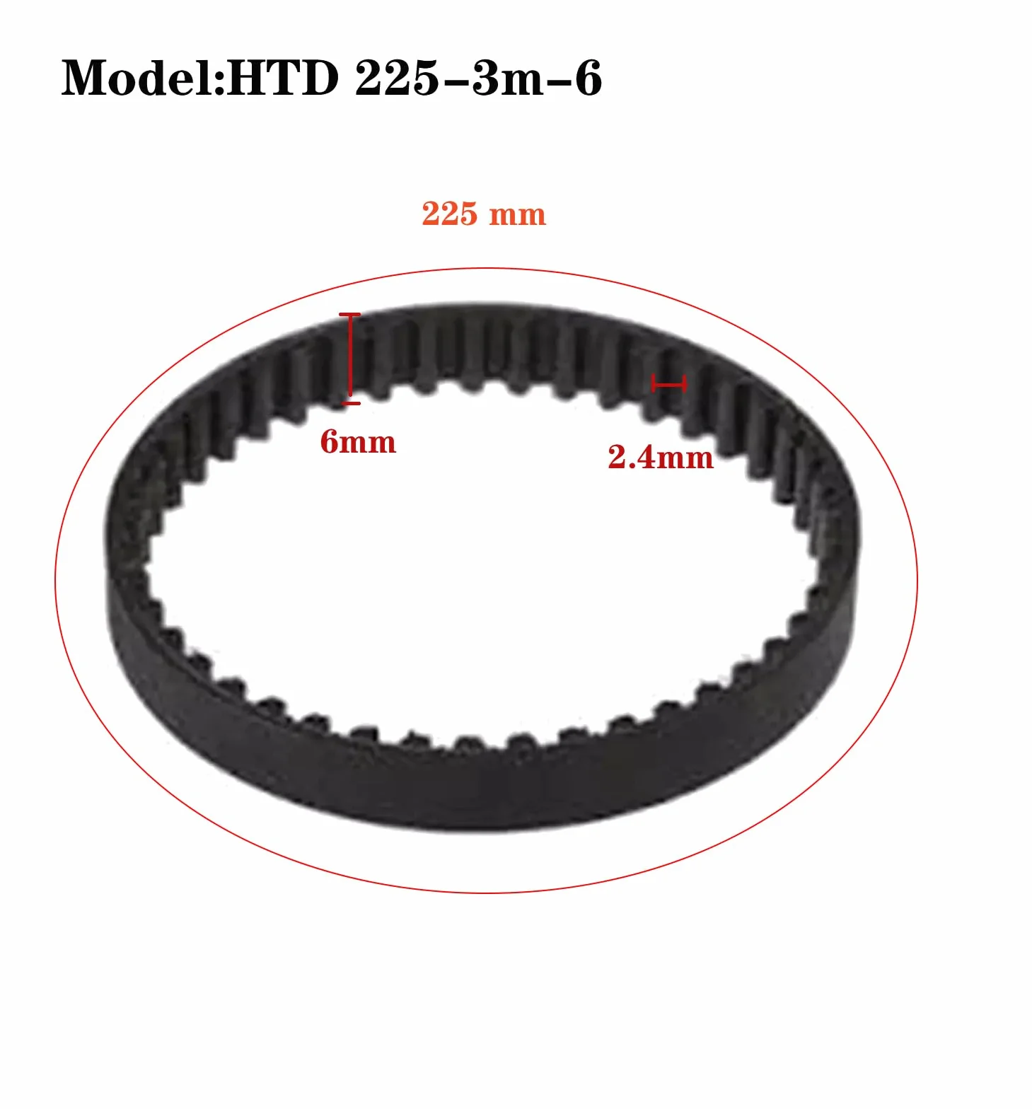 4 szt. HTD 225-3M-6 gumowe paski rozrządu 75 zębów, podziałka 225 mm długość x 6 mm szerokość x wysokość 2,4 mm, zamknięte koło pasowe pasek rozrządu