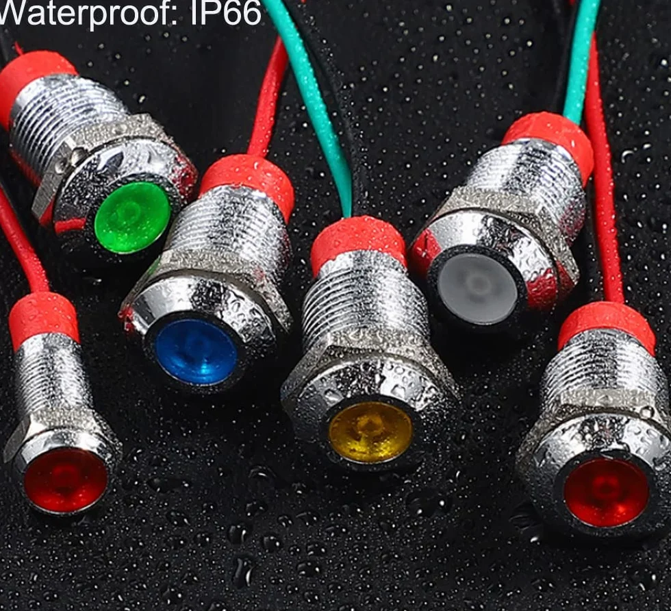 Gebildet 5Szt. 10mm AC/DC 12-24V Energooszczędna Dioda Led Metalowy Wskaźnik Świetlny Wodoodporna Lampka Sygnalizacyjna Z Przewodem (Niebieska)