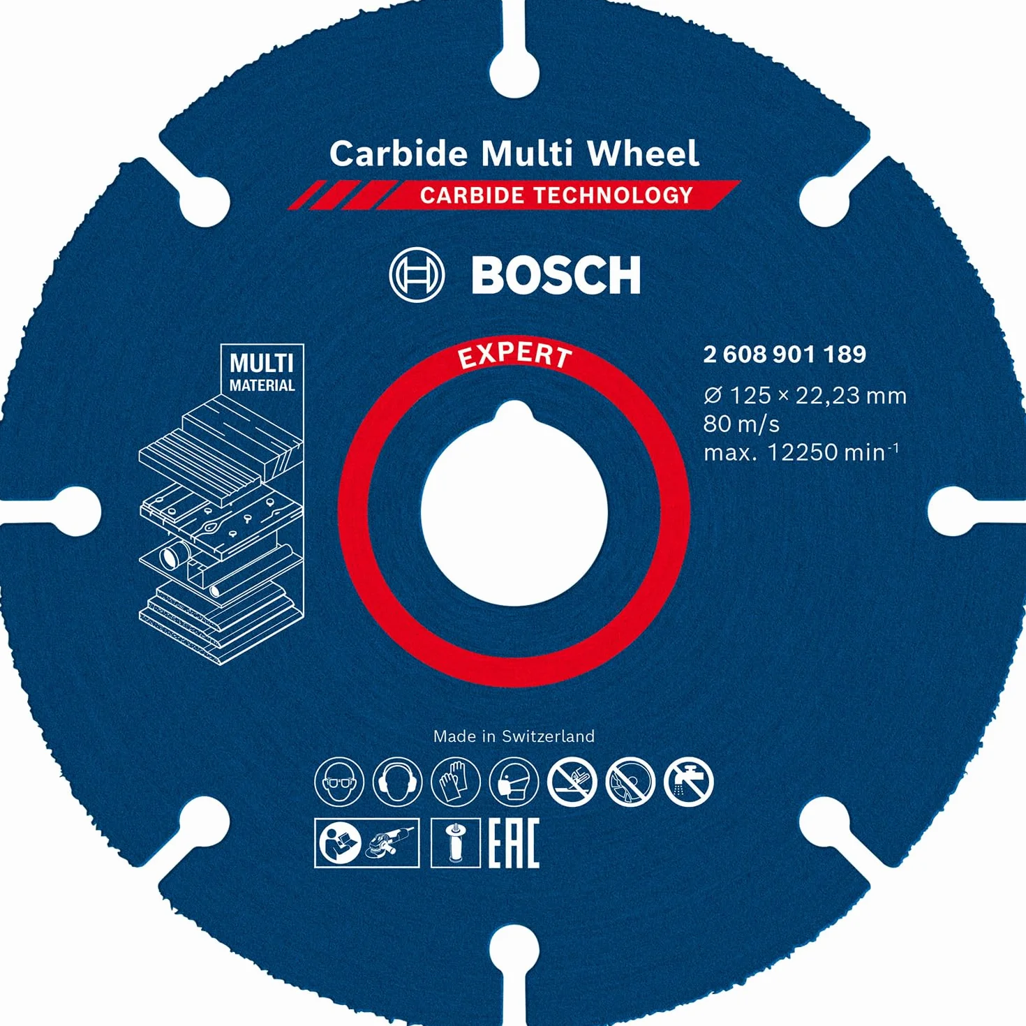 Bosch 1x Tarcze tnące EXPERT Carbide Multi Wheel (do Twarde drewno, Drewno z gwoździami, Ø 125 mm, Professional Akcesoria Mała szlifierka kątowa)