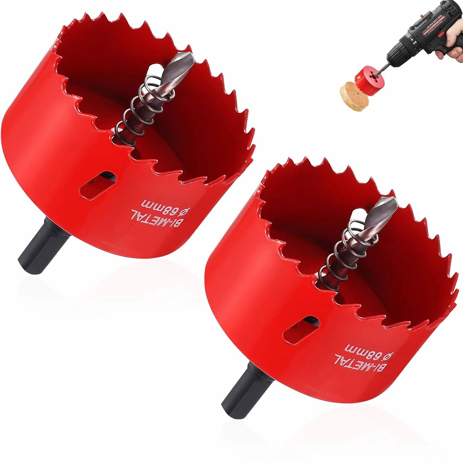 2 szt. bimetalowa otwornica 68 mm, HSS do głębokich otwornic z trzpieniem i wiertłami do wykrawania okrągłych otworów na drewnianych płytach gipsowo-kartonowych, z tworzywa sztucznego, panelu