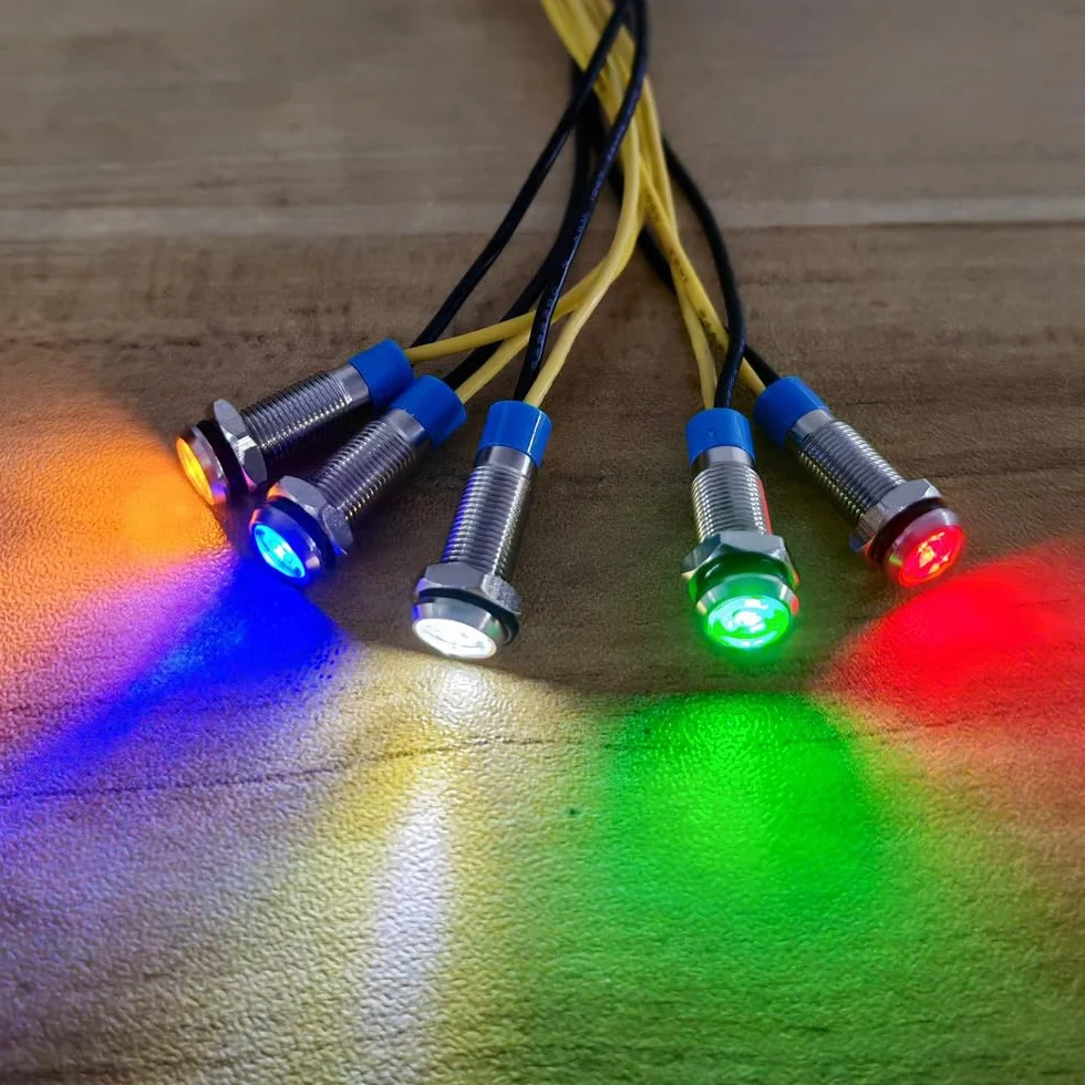 Gebildet 10szt. 6mm 220 VAC LED Metalowa lampa Sygnalizacyjna Wodoszczelna (zielona, pomarańczowa, czerwona, niebieska, biała, 10 szt.)