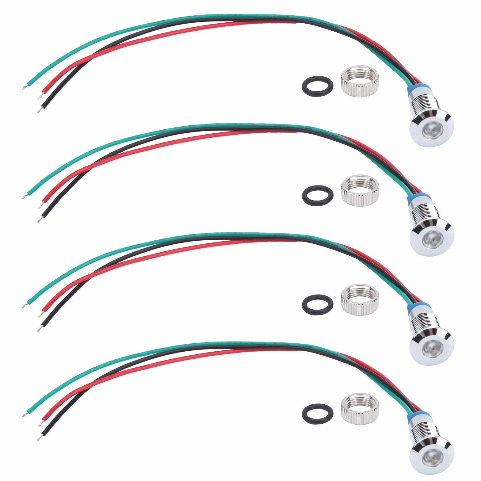 LED Lampka Kontrolna Wodoodporna 2-Kolorowa 8mm 12-24V Metalowa Wspólna Anoda 4 Zestawy dla Samochodów i Łodzi Czerwony Zielony