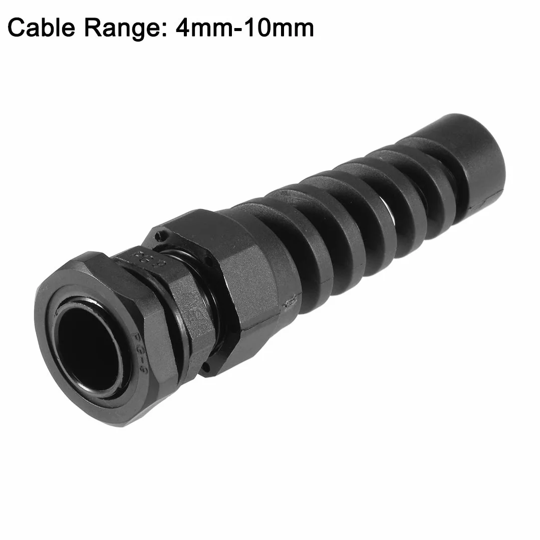 Sourcing map Dławnica kablowa PG9 Nakrętka zabezpieczająca 4-8 mm Nylonowa Czarna 10 szt.