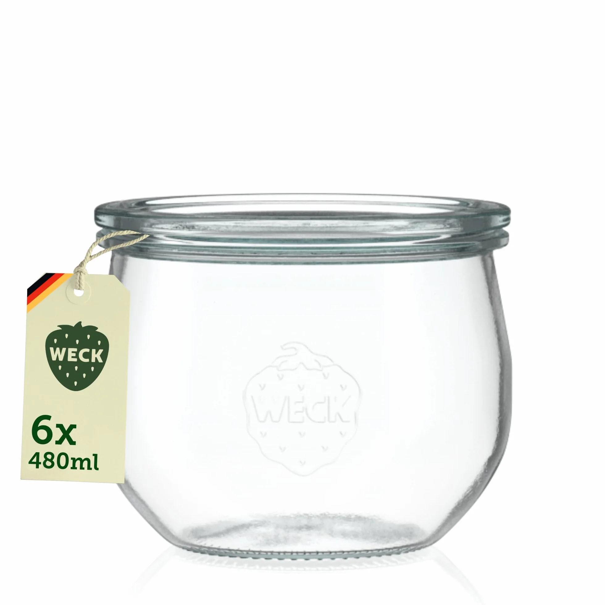 Weck Słoiki 580 ml – zestaw 6 sztuk z pokrywkami – kształt tulipanów – wytrzymałe, nadające się do układania w stos słoiki na przetwory – idealne do przygotowywania posiłków, overnight oats, deserów i