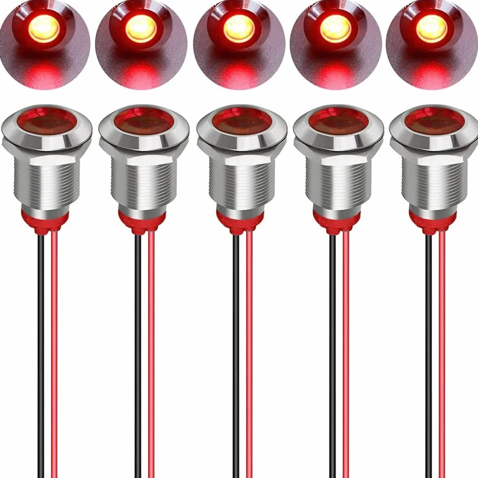 Gebildet 5 Sztuk Metalowy Wskaźnik Świetlny LED 12mm AC/DC 12-24V Wodoodporna Lampka Sygnalizacyjna Czerwony