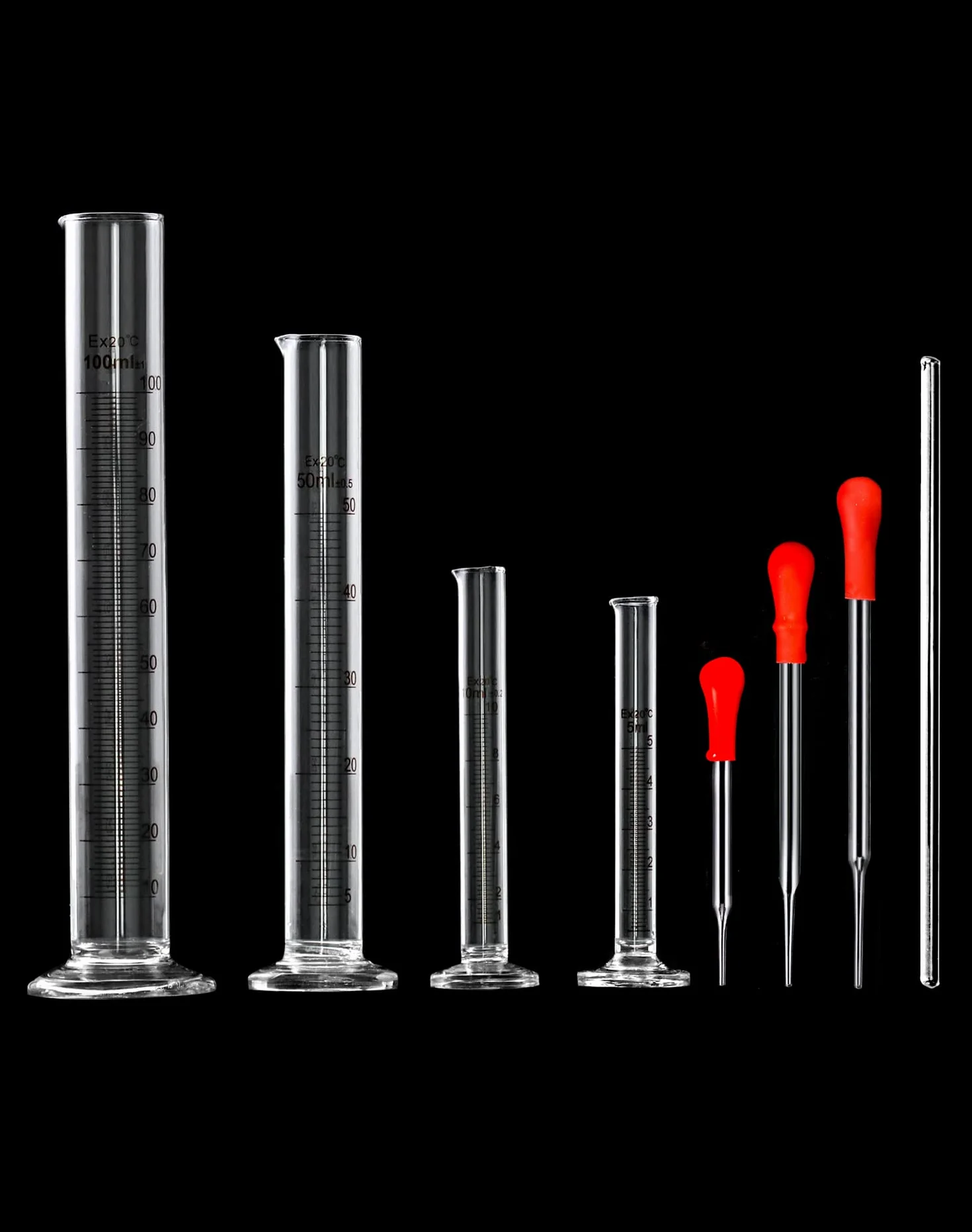 QWORK Szklany cylinder z podziałką 5 ml 10 ml 50 ml 100 ml z pipetami szczotką do probówek i prętem do mieszania