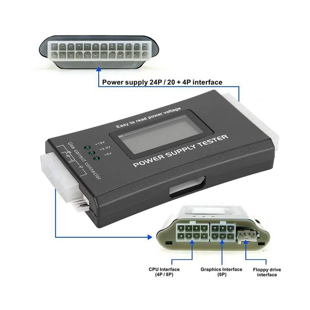20Pin/24Pin ATX LCD Tester Zasilania Komputera do Złącza ATX, BTX, ITX, TFX i Przewodu P4/P6/P8/SATA/IDE PC Power Tool