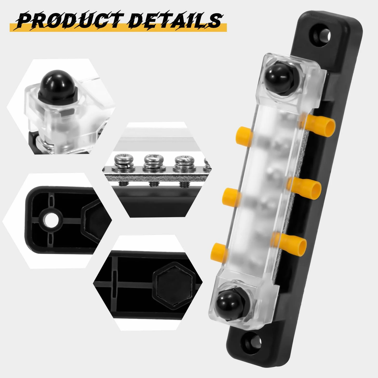 Listwa rozdzielcza zasilania 12 V-48 V DC BusBar 150A Listwy rozdzielające energię z 6 x M4, śruby zaciskowe do samochodu, ciężarówki, łodzi, czerwony, czarny, 2 sztuki
