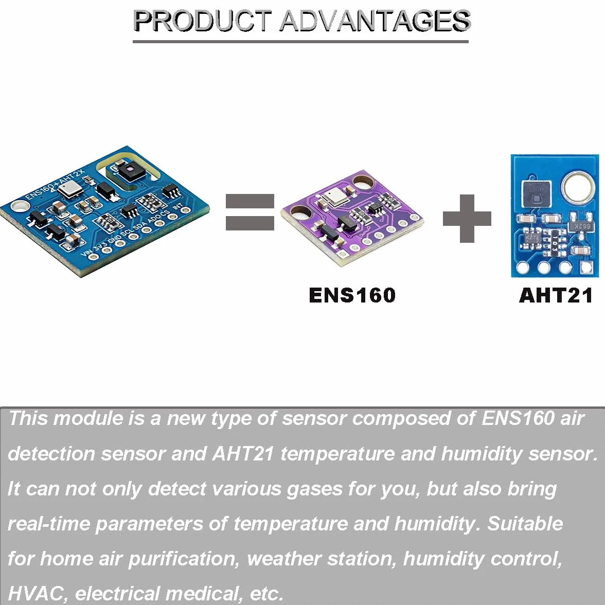 ENS160+AHT21 czujnik temperatury i wilgotności dwutlenku węgla CO2 eCO2 TVOC moduł jakości powietrza 3 w 1 czujnik wysoka precyzja z kablem Dupont, dla Arduino