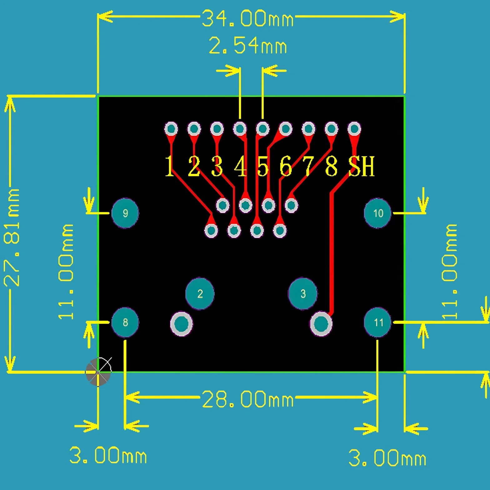 GERUI 7 sztuk wtyków RJ45 Breakout Board 8-pin Headers Network Port poziomy adapter płytka testowa z płytką PCB (gniazdo poziome)