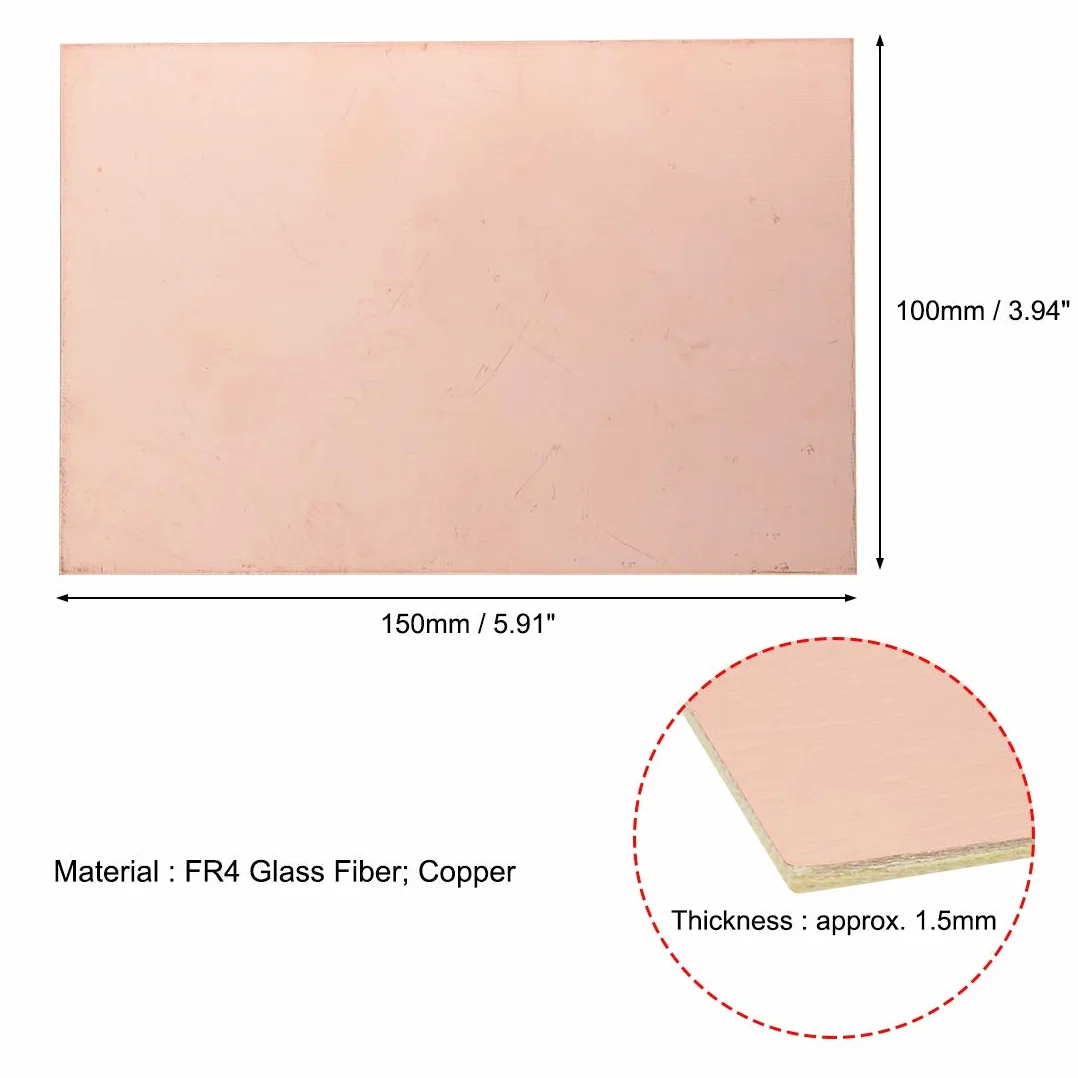 sourcing map 5 szt. obustronnie laminowana miedzią laminat PCB panel FR4 150 x 100 mm 5,91 x 3,94 cala grubość 1,5 mm DIY prototyp PCB tablica tabliczka z nazwiskiem