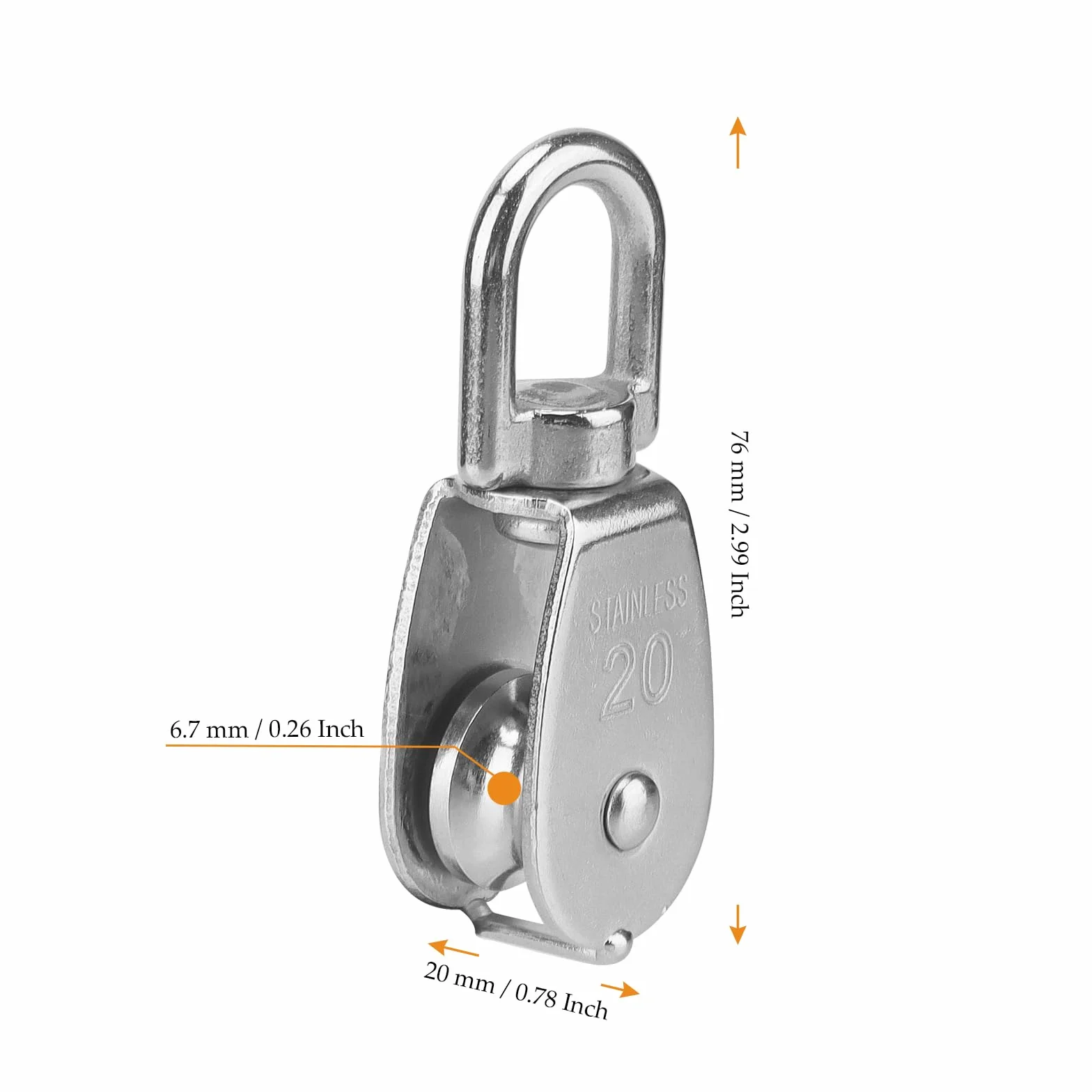 Rolki prowadzące do lin ze stali nierdzewnej 20 mm M20 75 kg